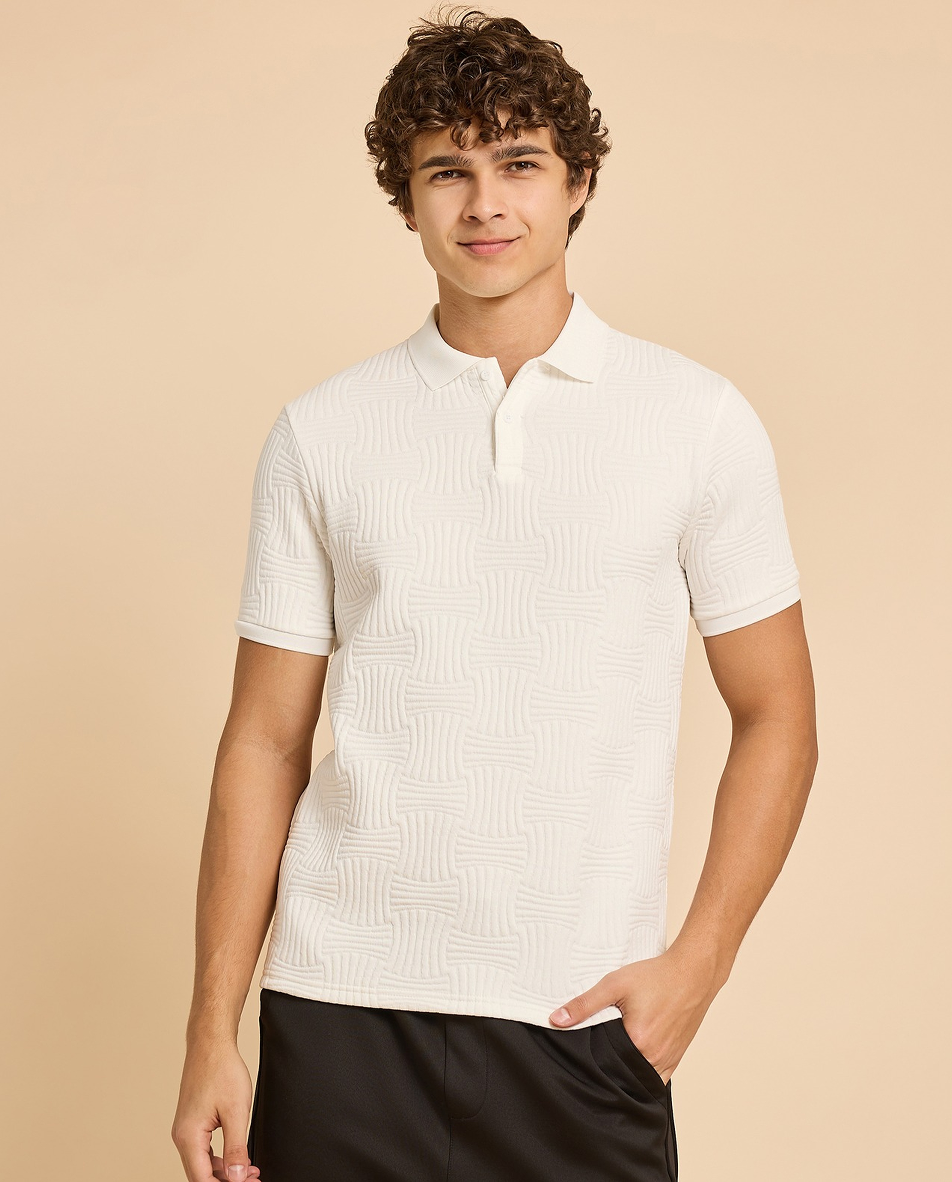 Textured Polo T-Shirt with Short Sleeves