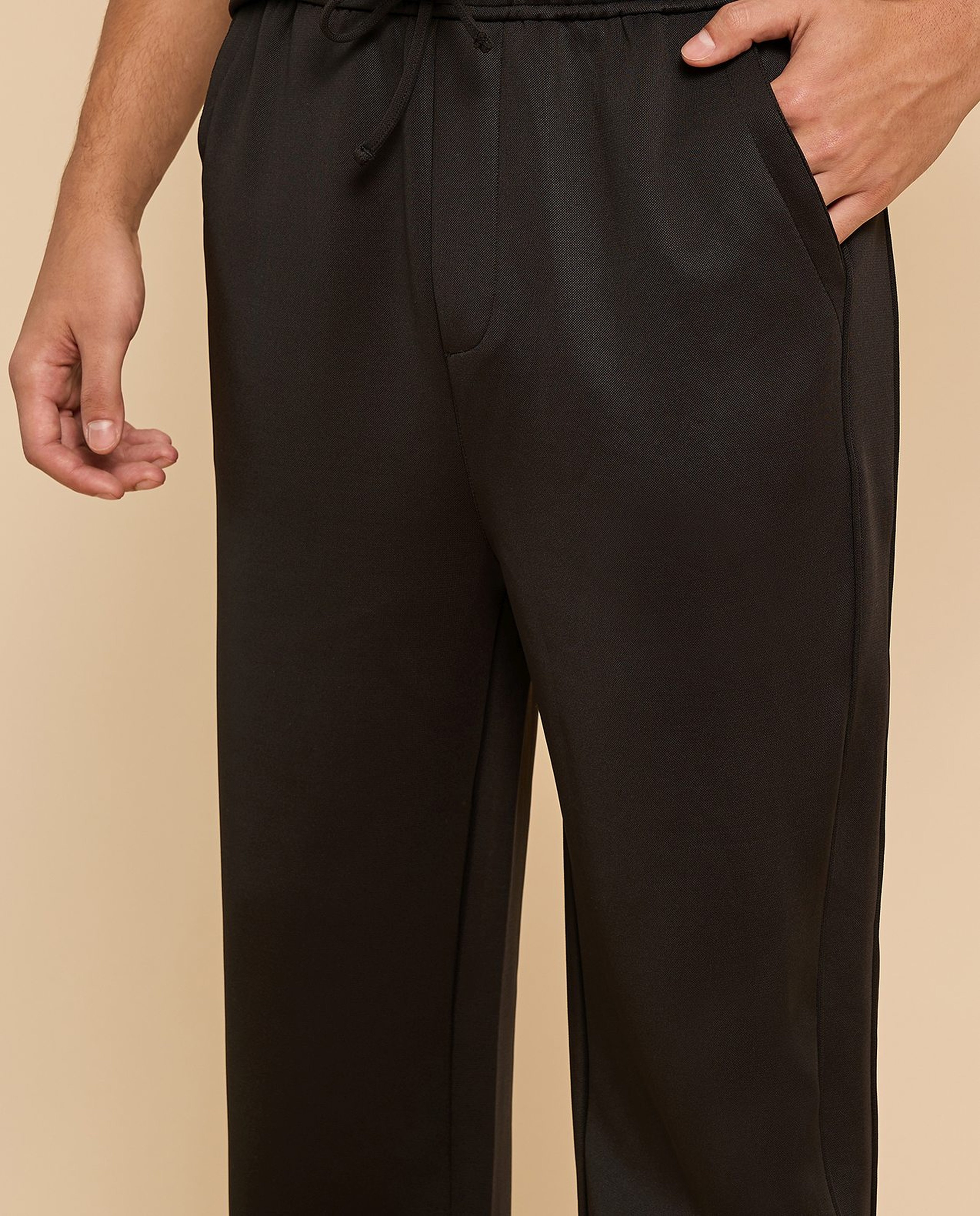 Solid Knitted Pants with Drawstring Waist