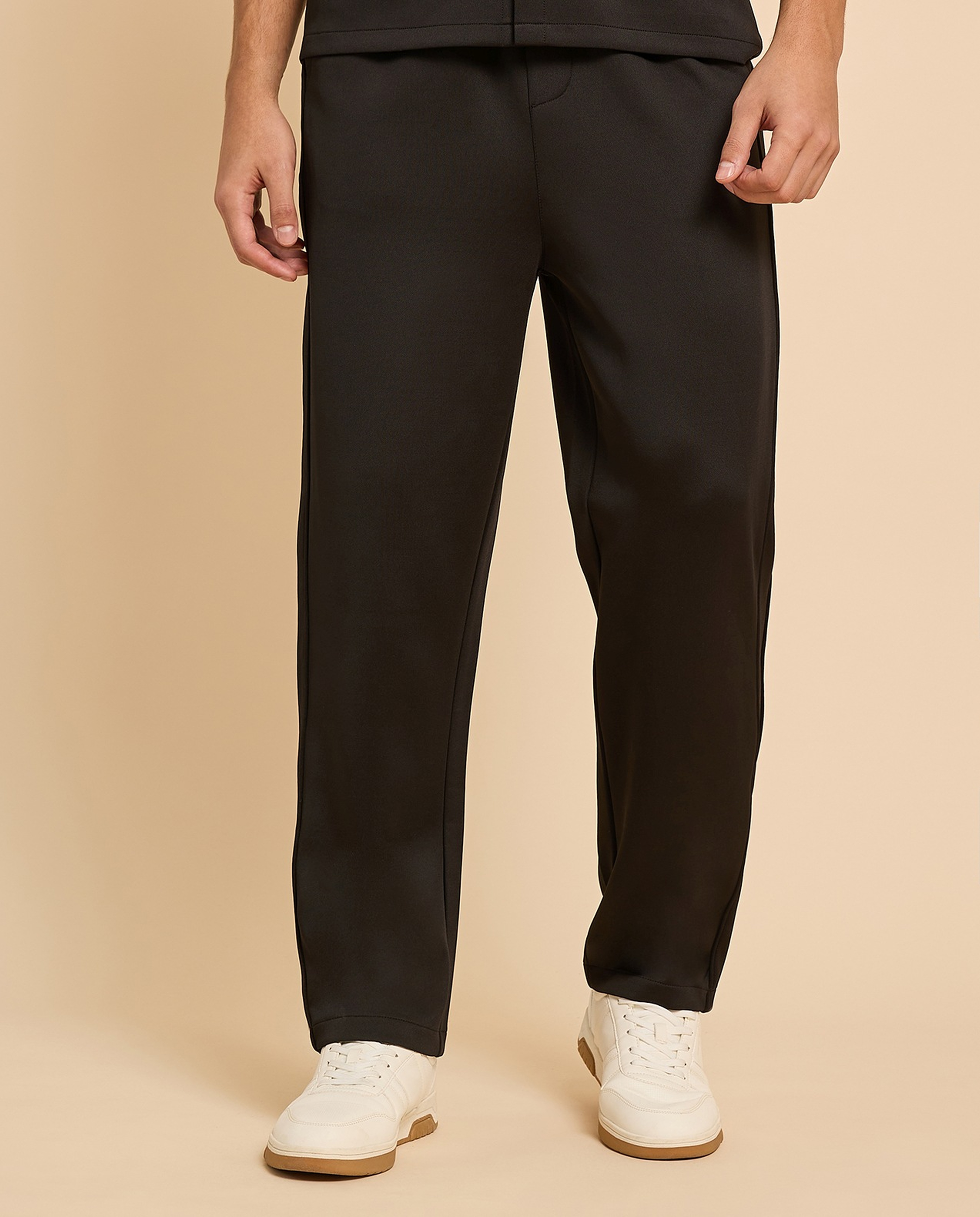 Solid Knitted Pants with Drawstring Waist