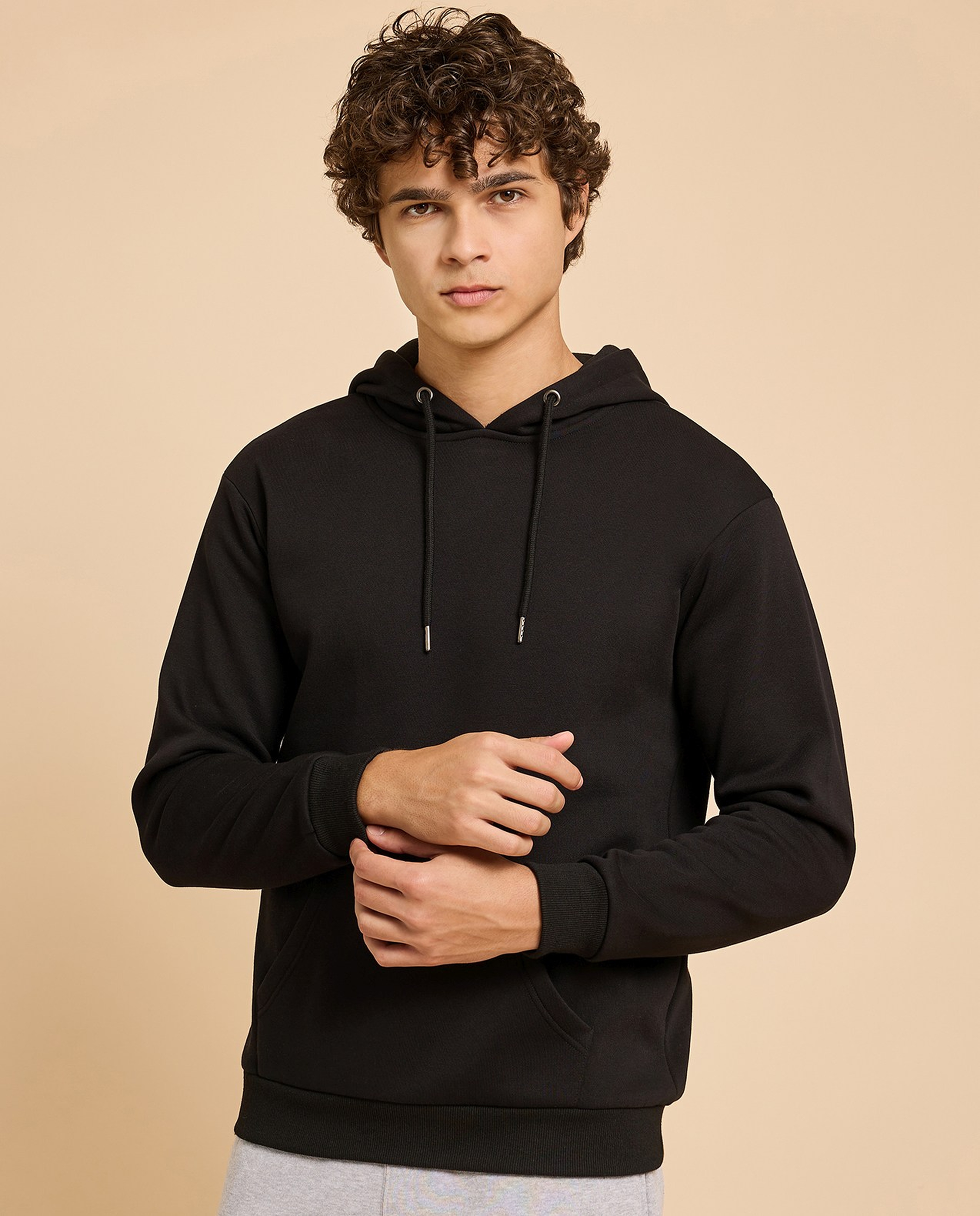 Solid Hoodie with Long Sleeves