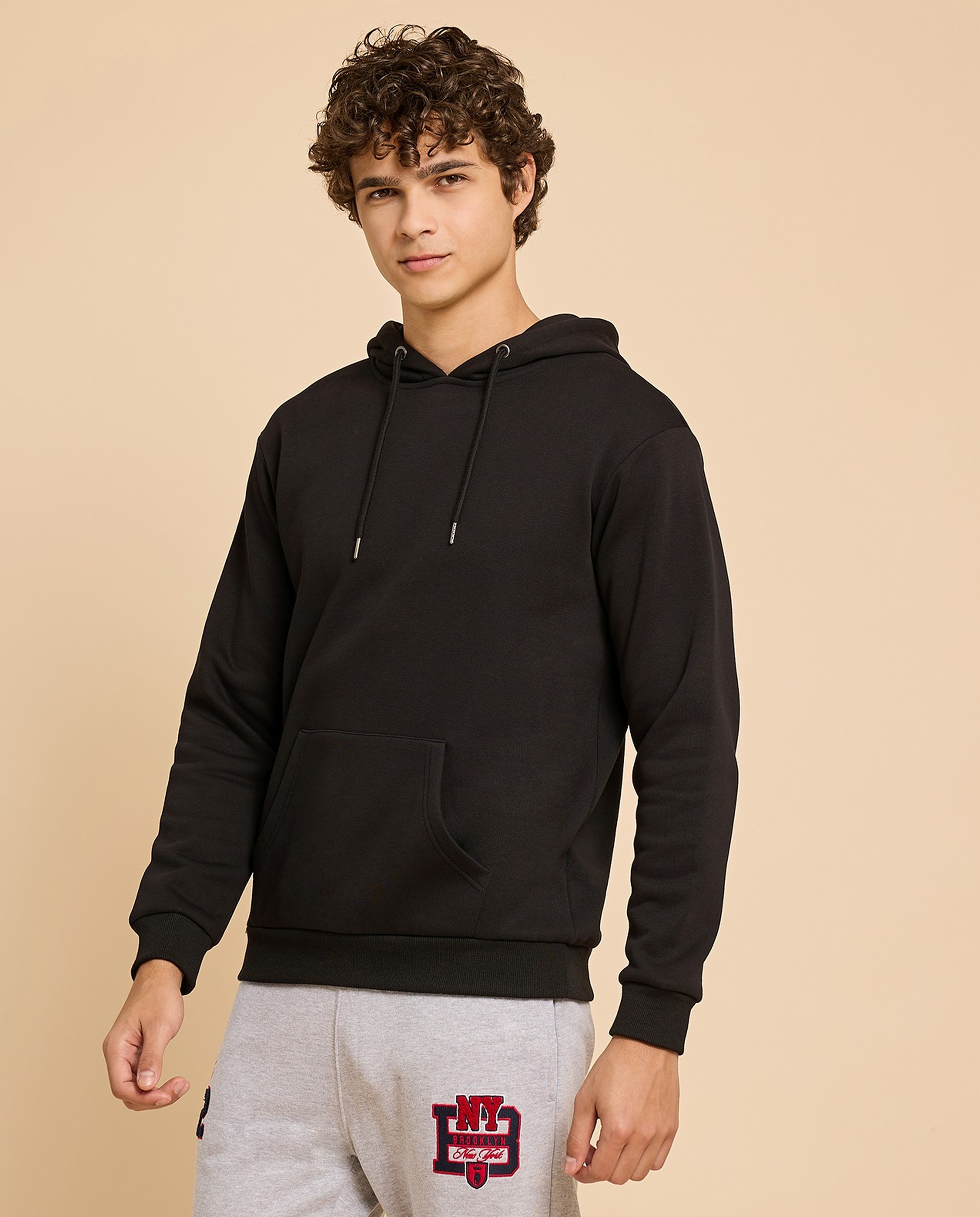 Solid Hoodie with Long Sleeves