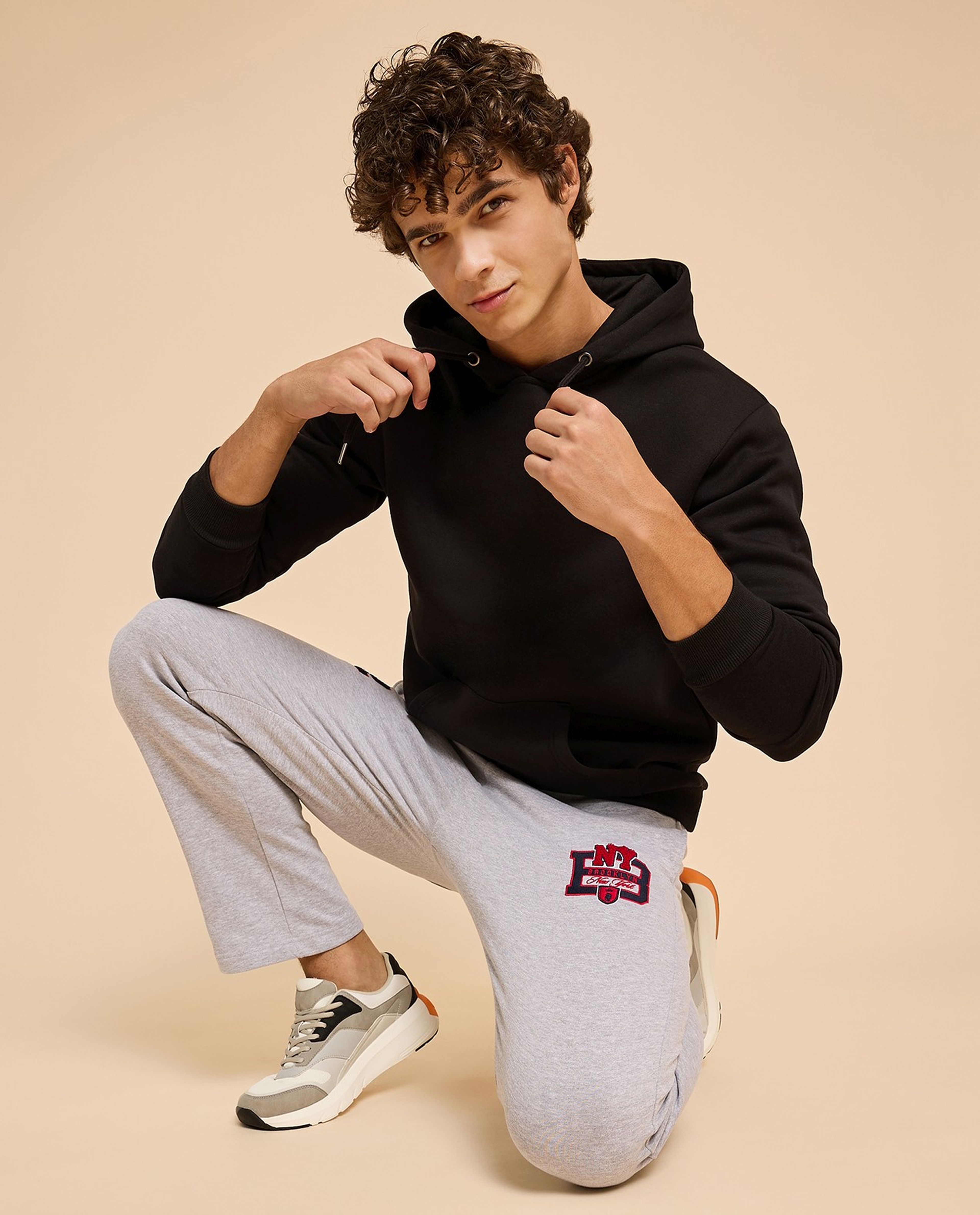 Solid Hoodie with Long Sleeves