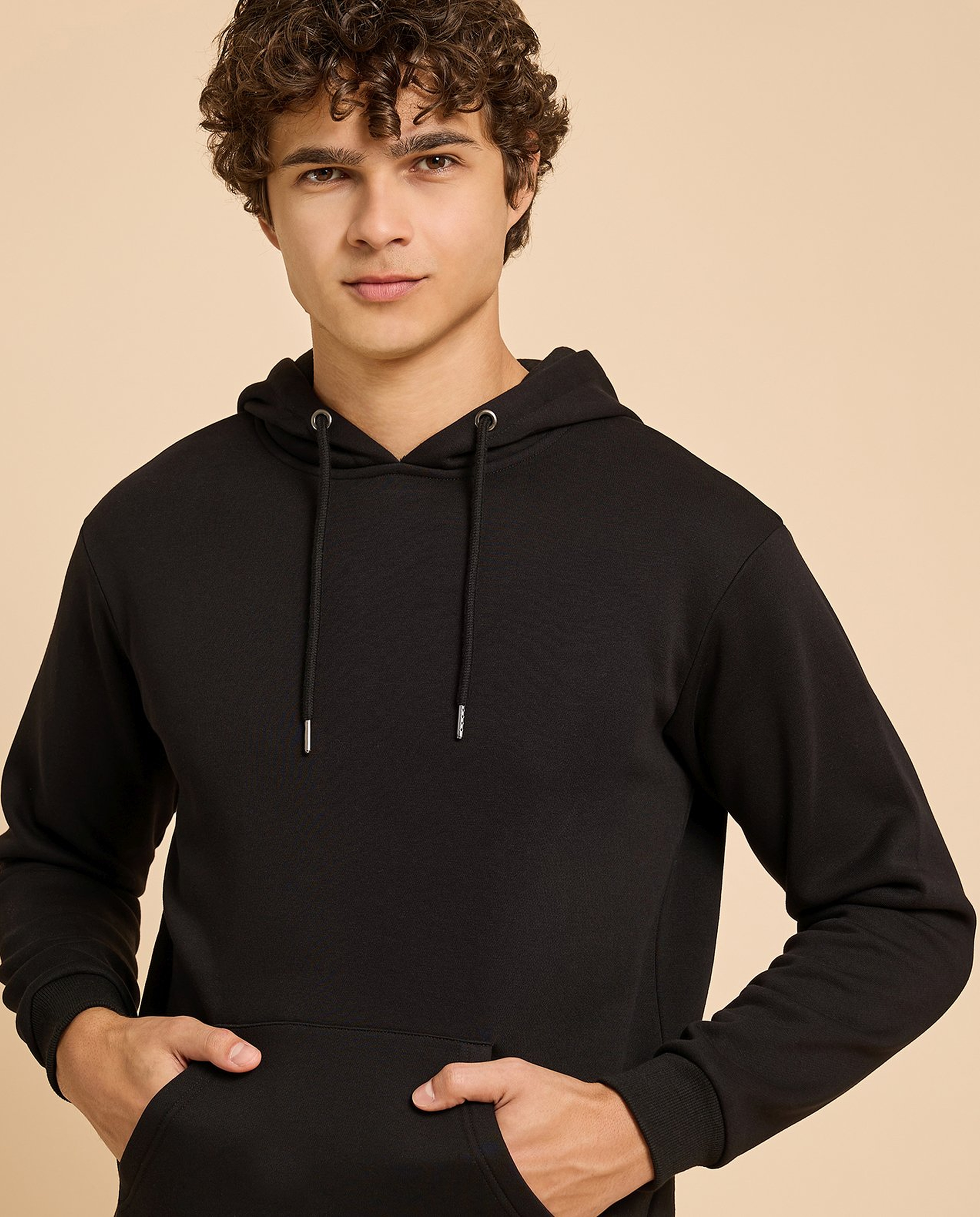 Solid Hoodie with Long Sleeves