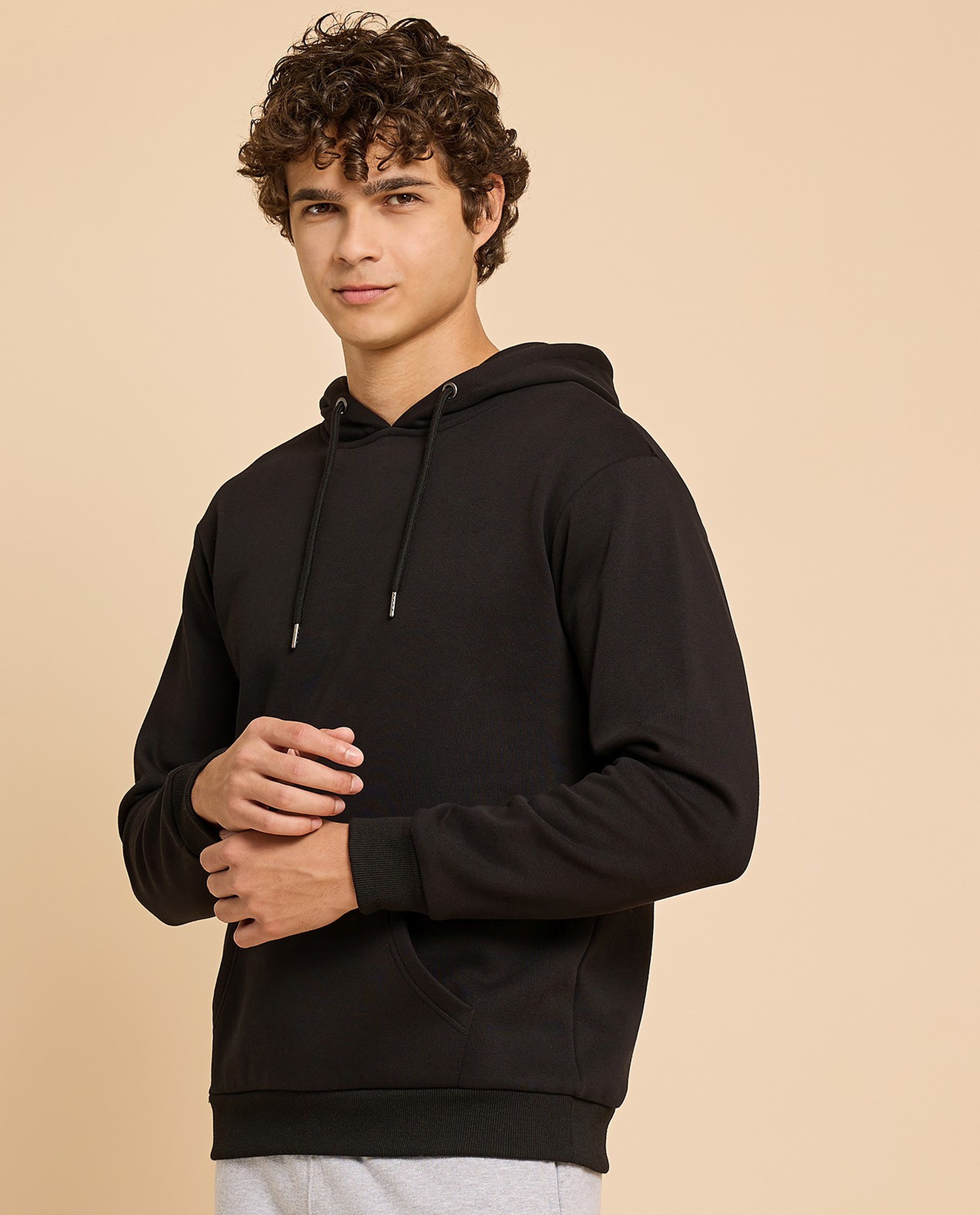 Solid Hoodie with Long Sleeves