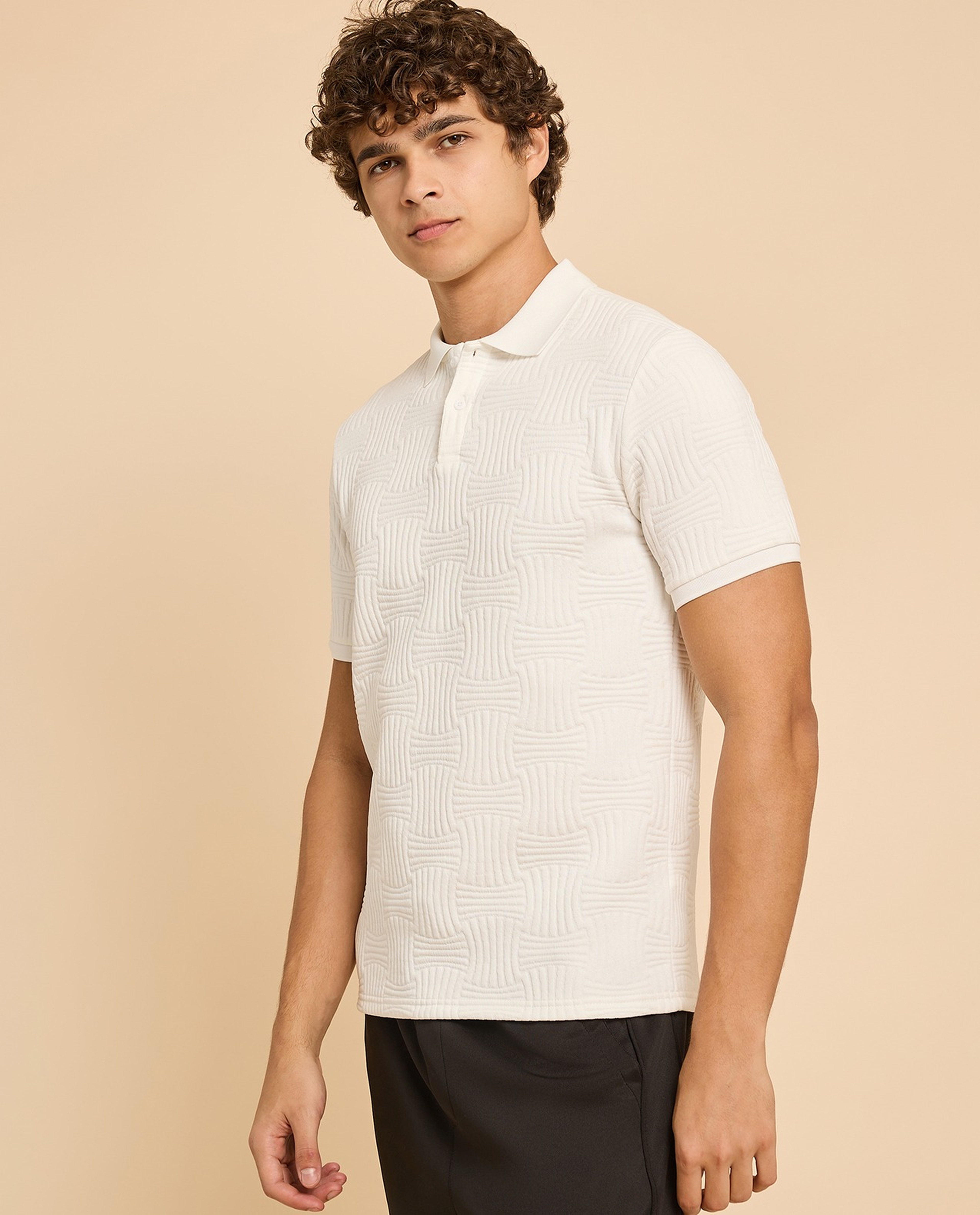 Textured Polo T-Shirt with Short Sleeves