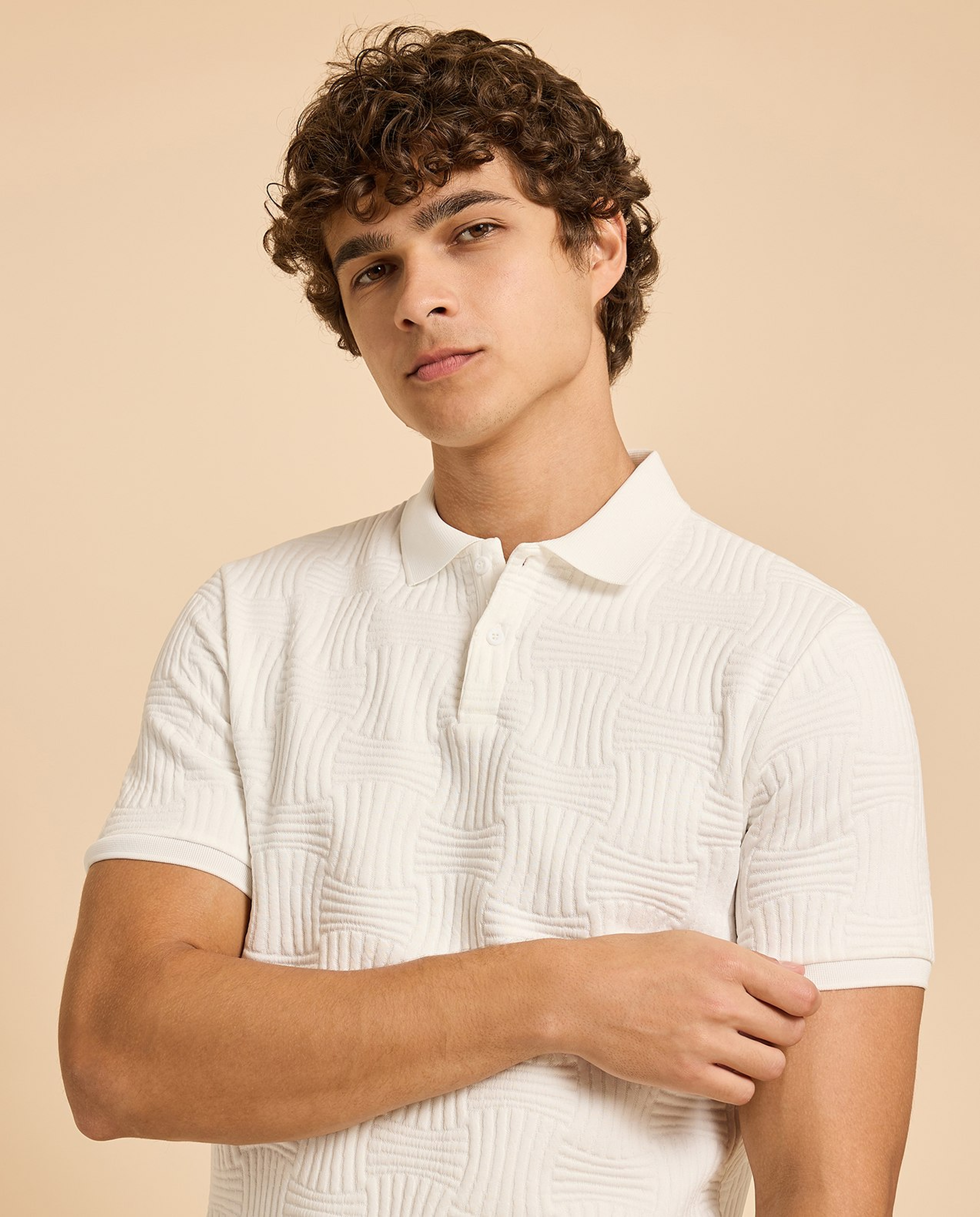 Textured Polo T-Shirt with Short Sleeves