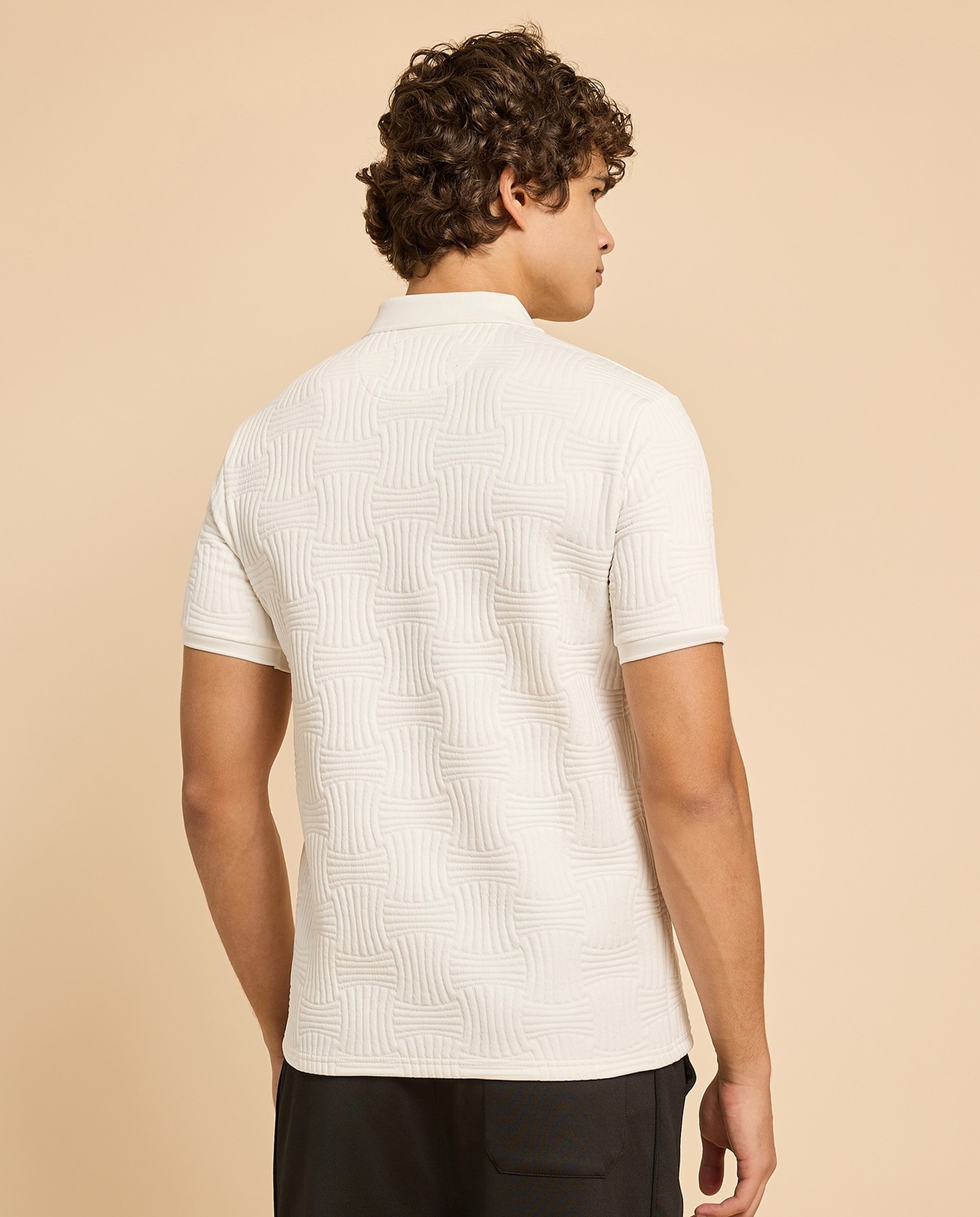 Textured Polo T-Shirt with Short Sleeves