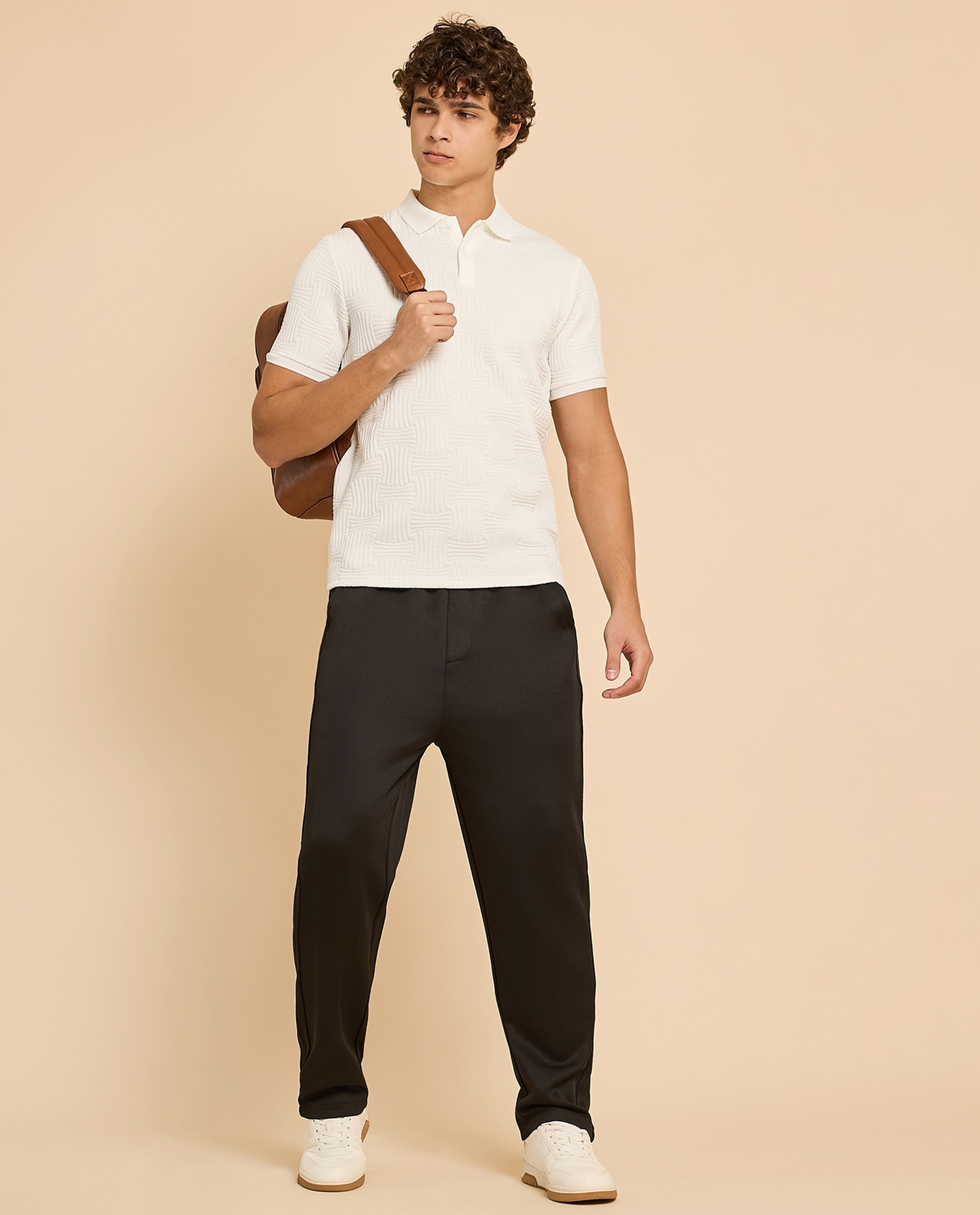 Textured Polo T-Shirt with Short Sleeves