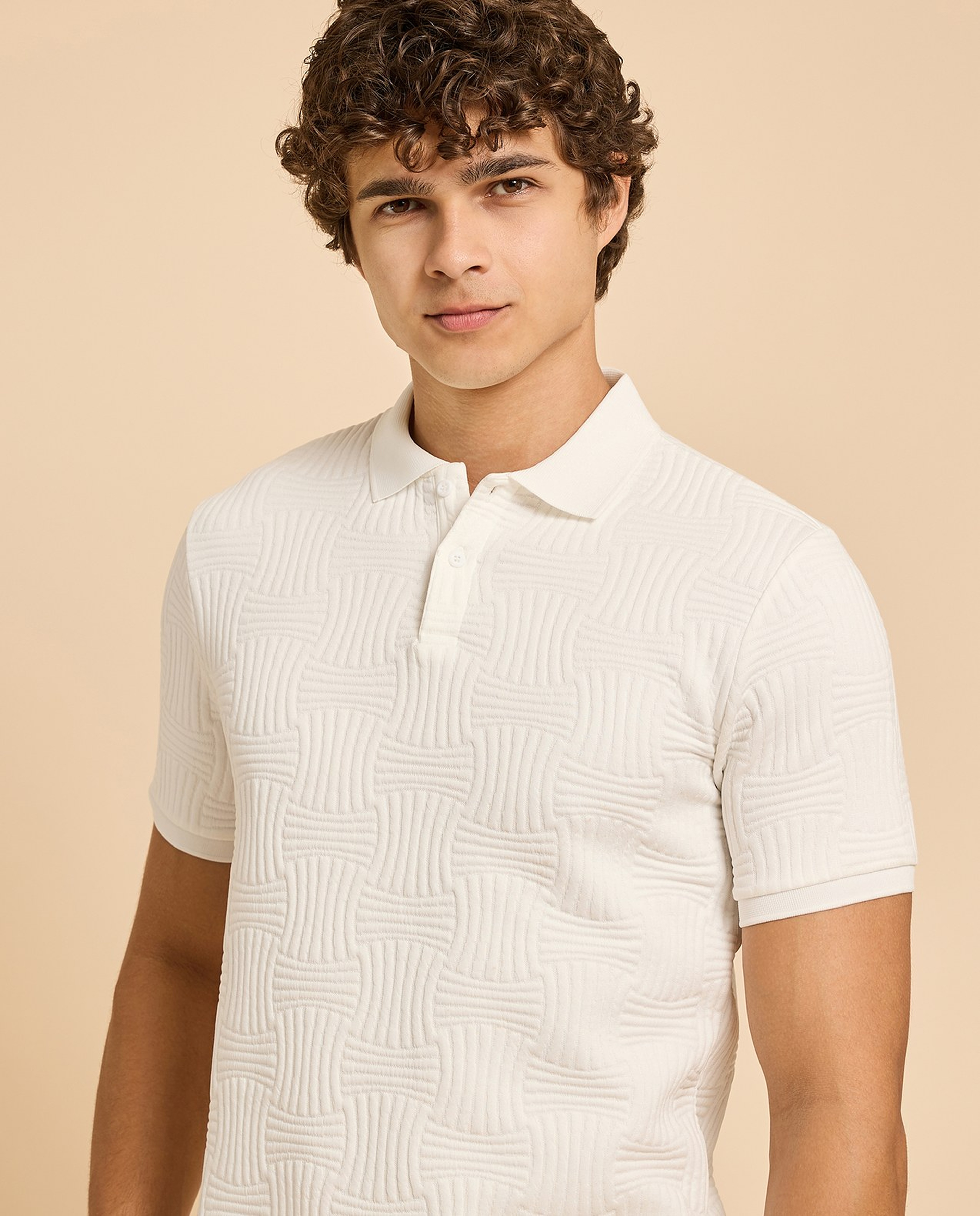 Textured Polo T-Shirt with Short Sleeves