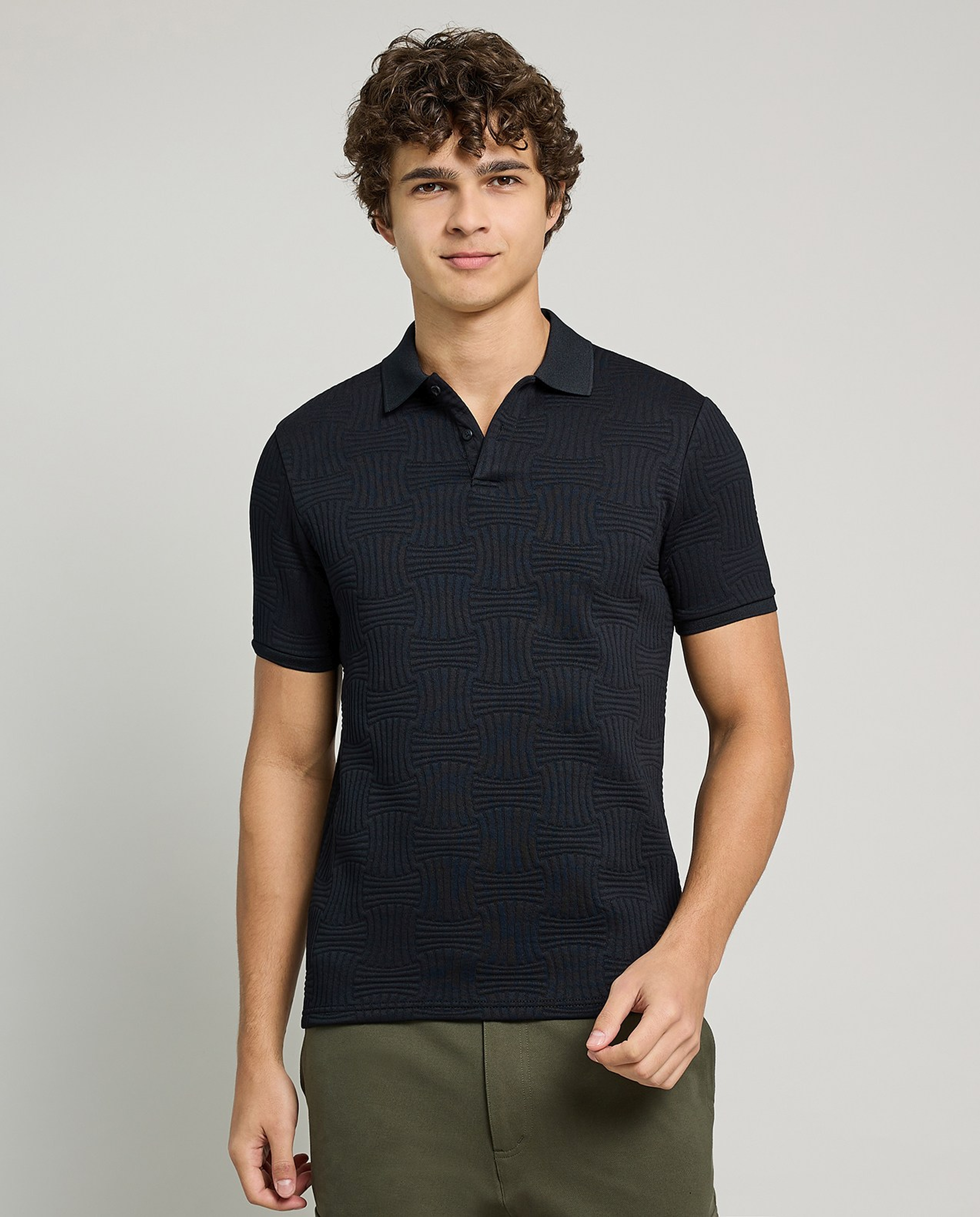 Textured Polo T-Shirt with Short Sleeves