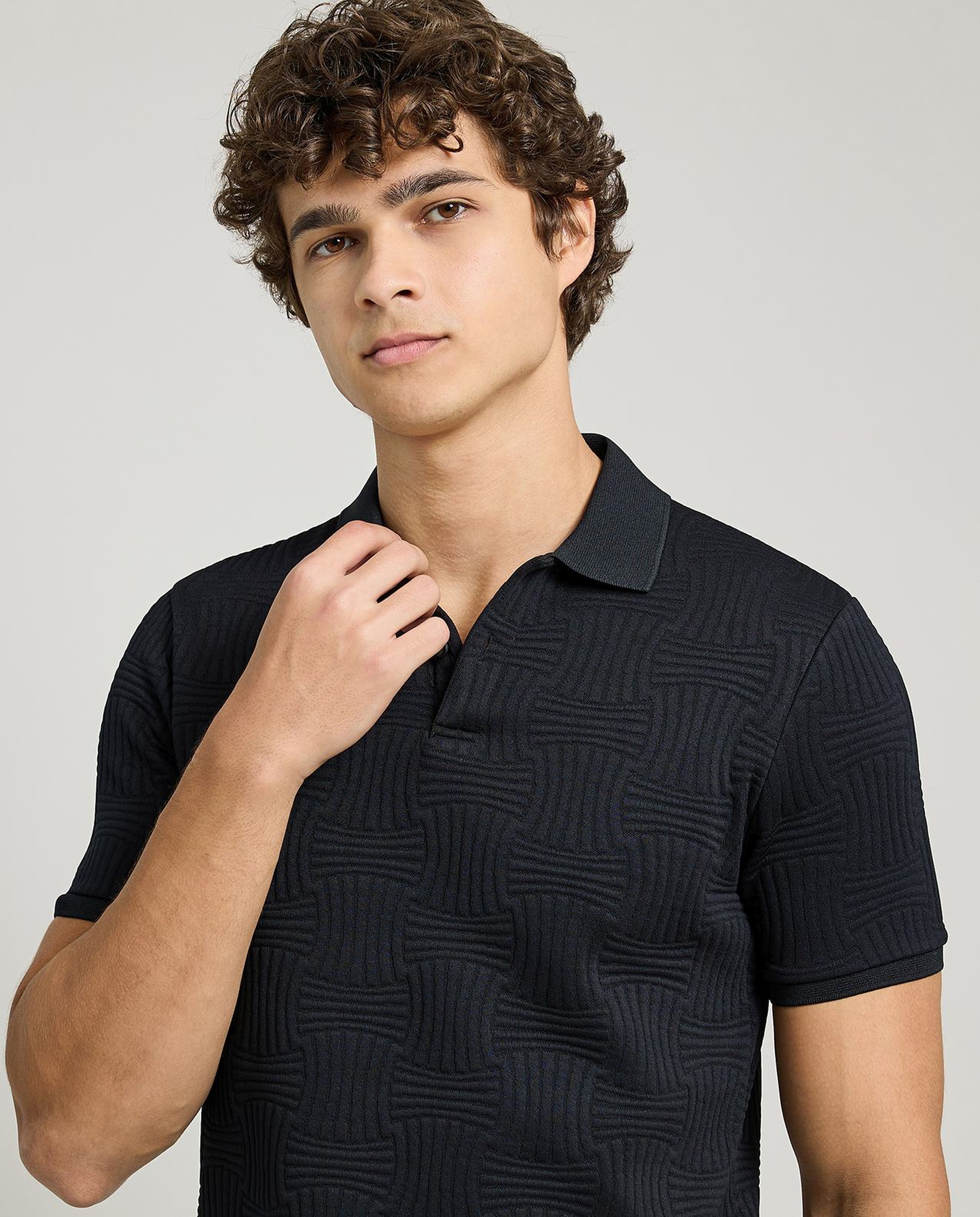 Textured Polo T-Shirt with Short Sleeves