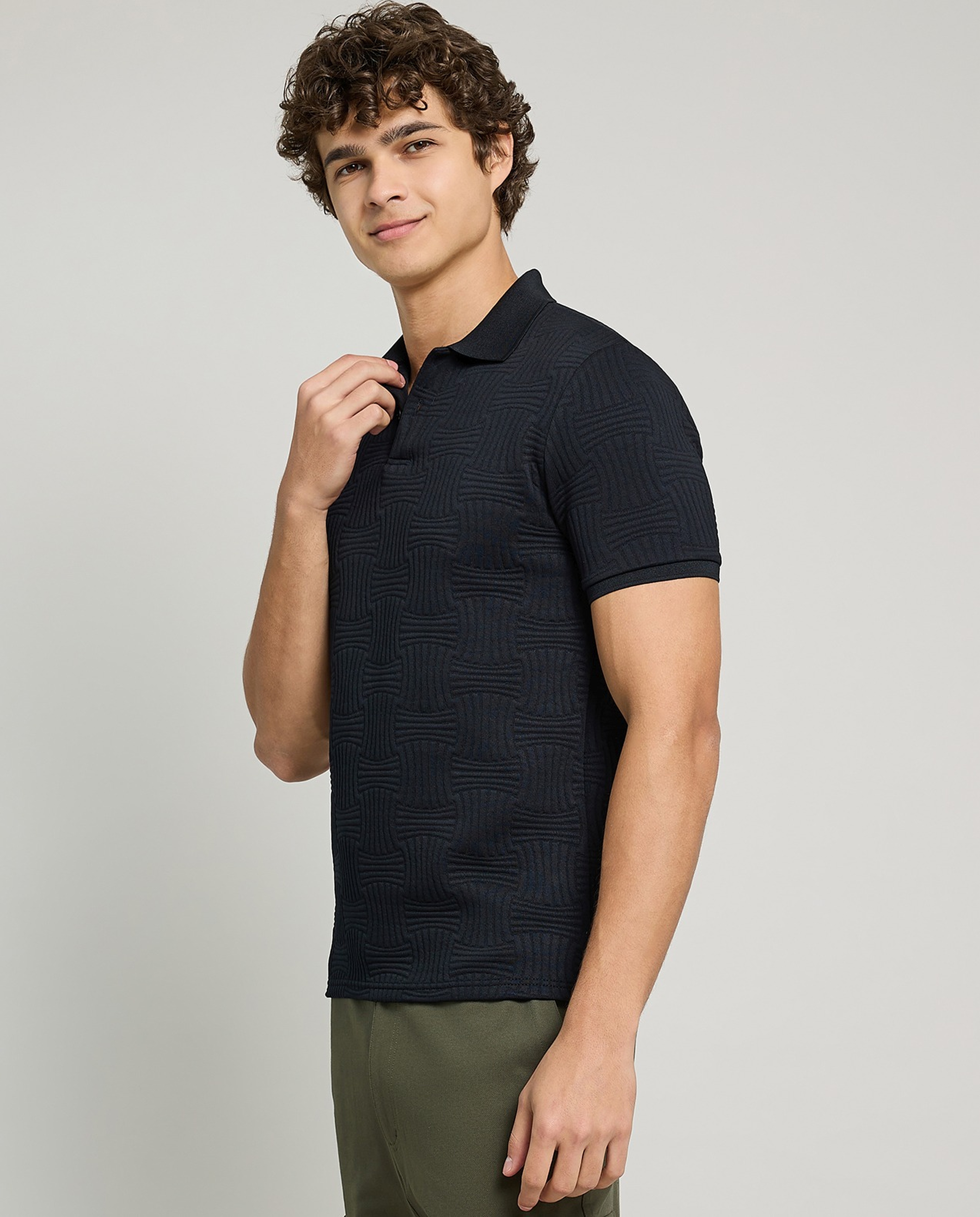 Textured Polo T-Shirt with Short Sleeves