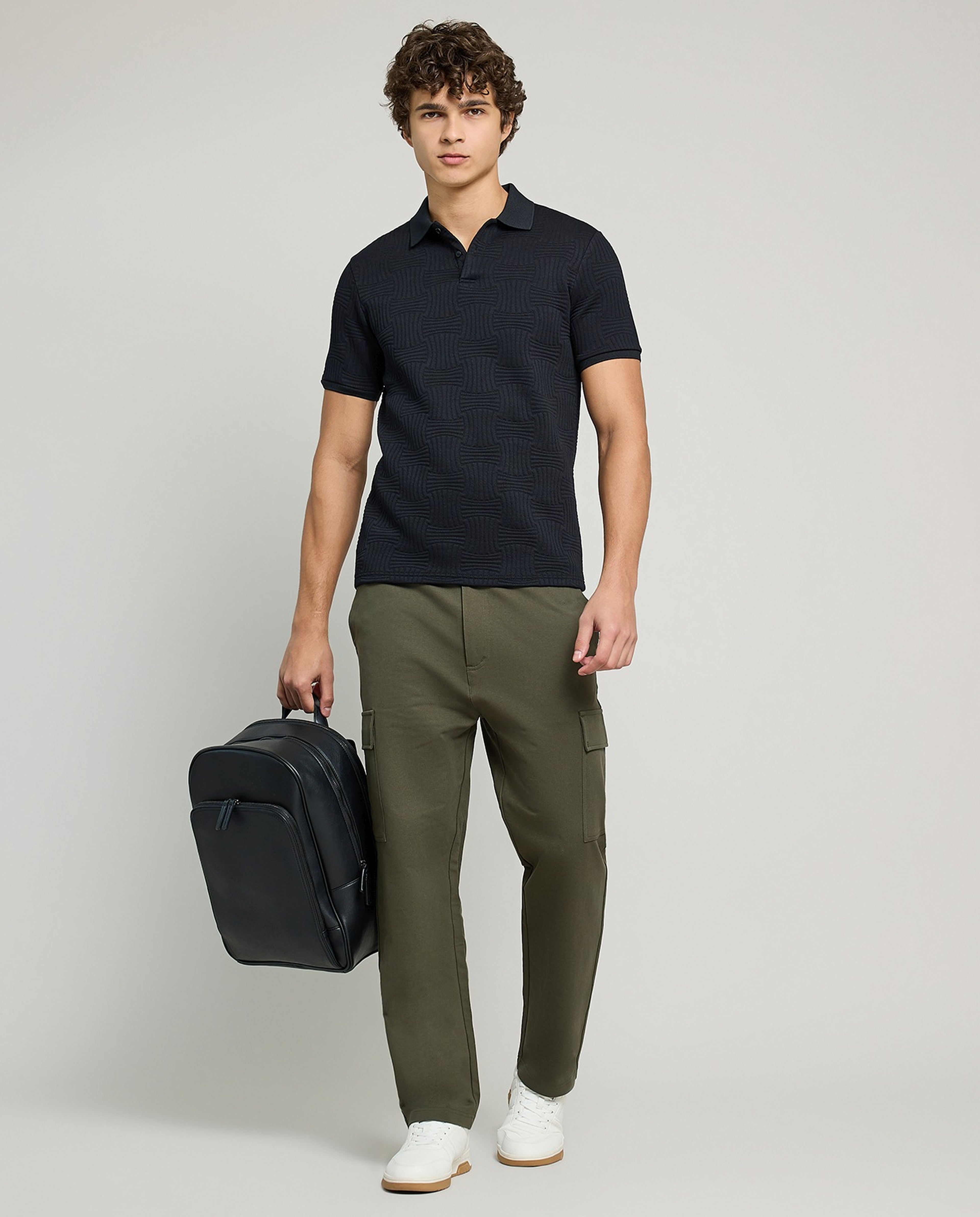 Textured Polo T-Shirt with Short Sleeves