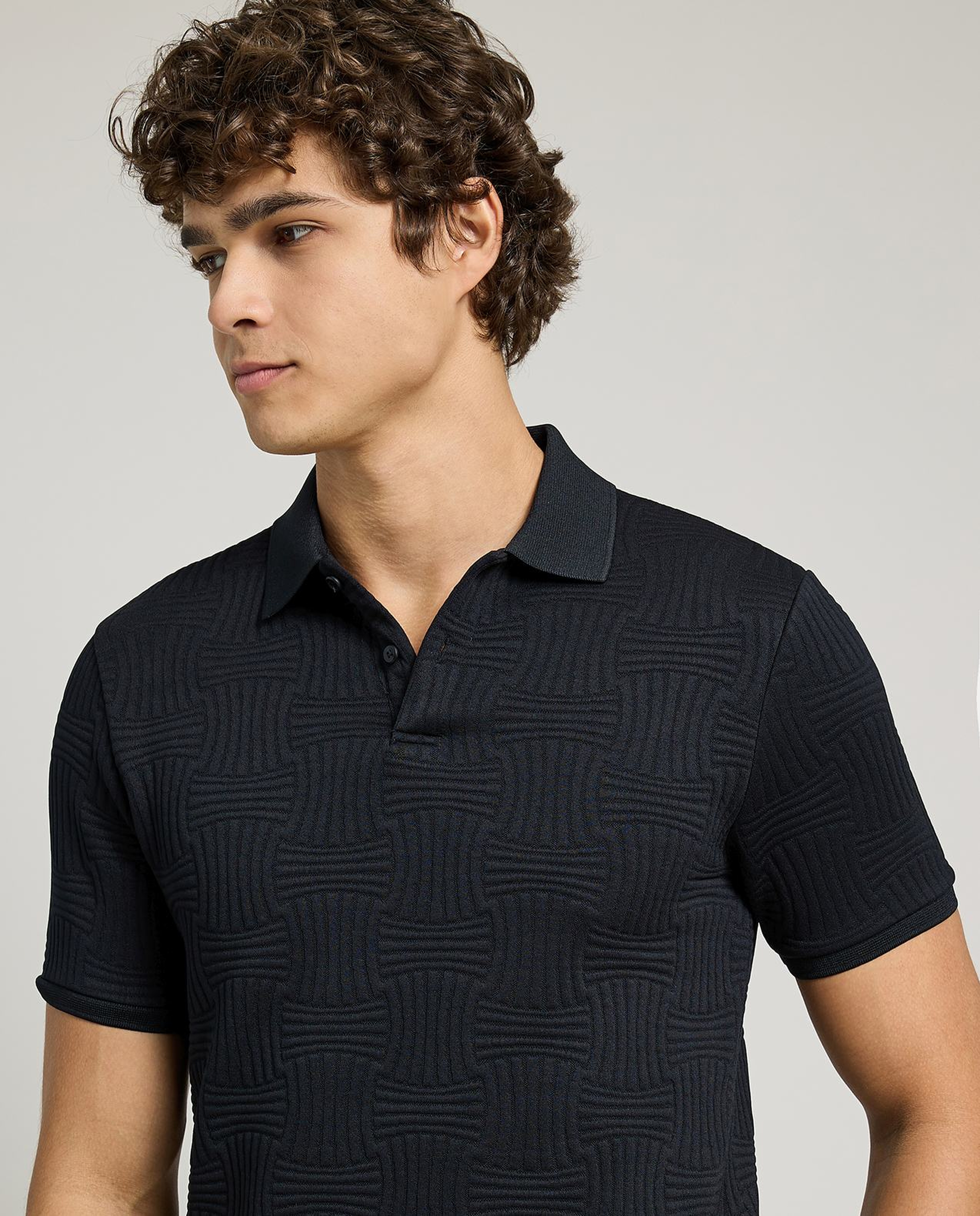 Textured Polo T-Shirt with Short Sleeves