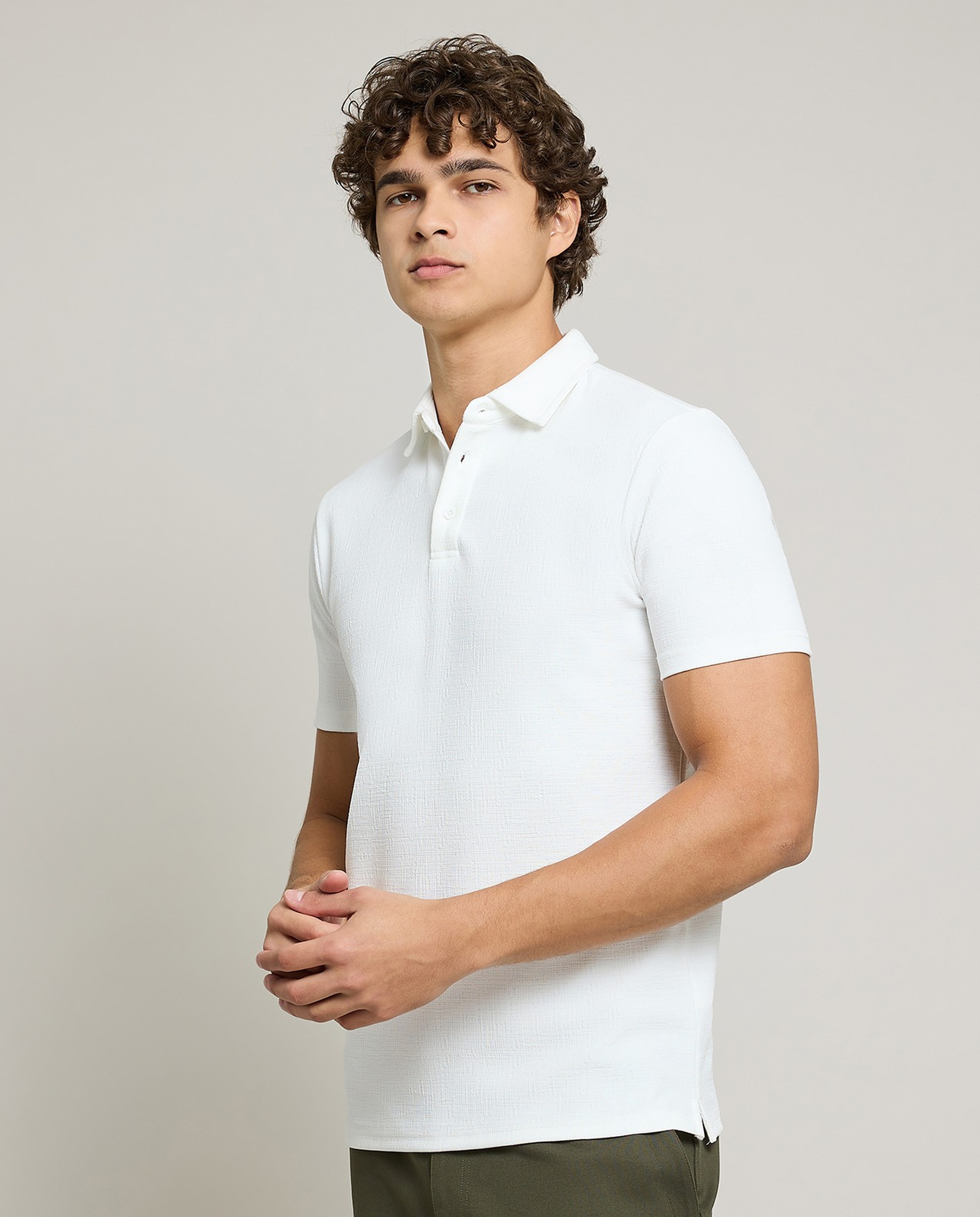 Textured Polo T-Shirt with Short Sleeves