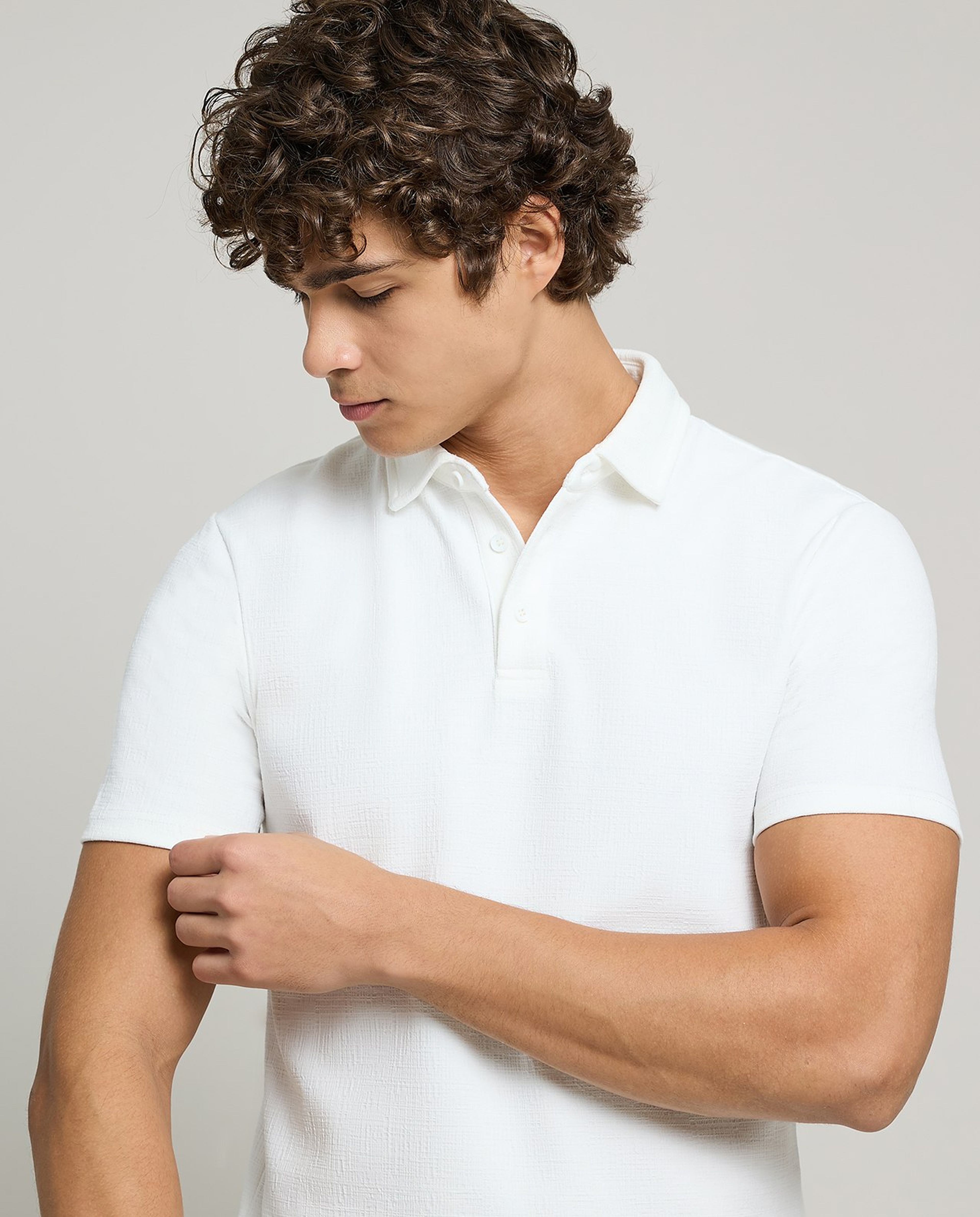 Textured Polo T-Shirt with Short Sleeves