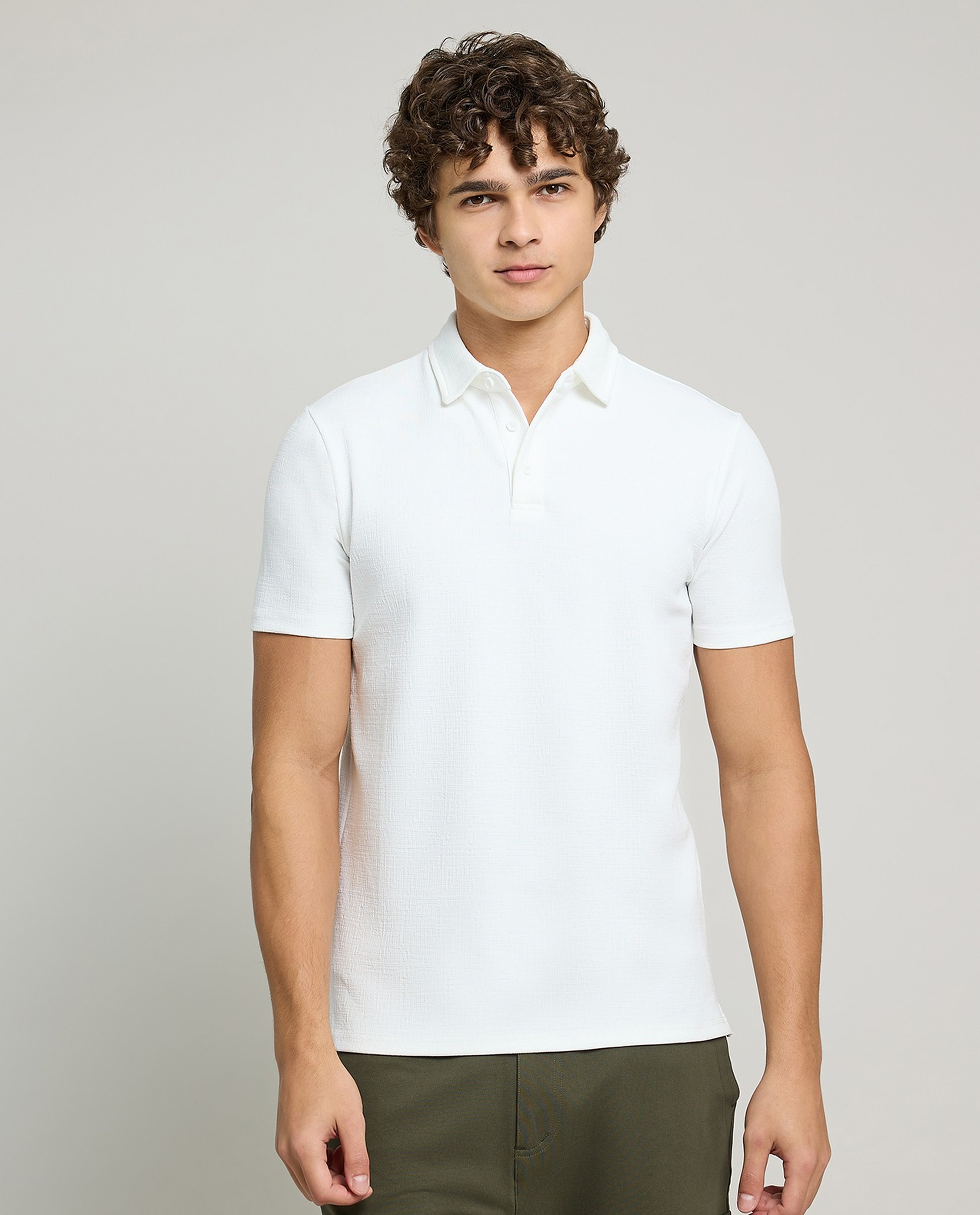 Textured Polo T-Shirt with Short Sleeves