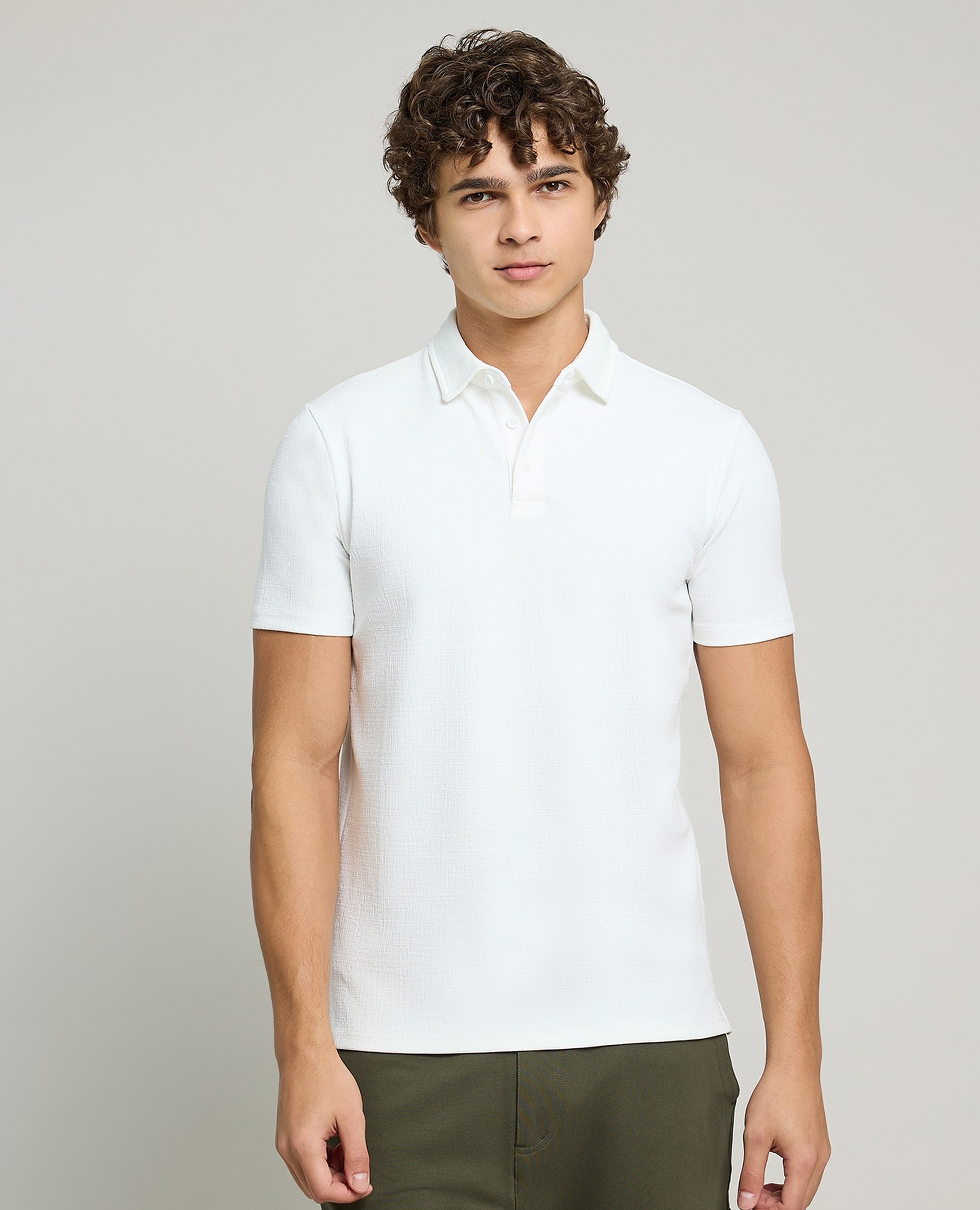 Textured Polo T-Shirt with Short Sleeves