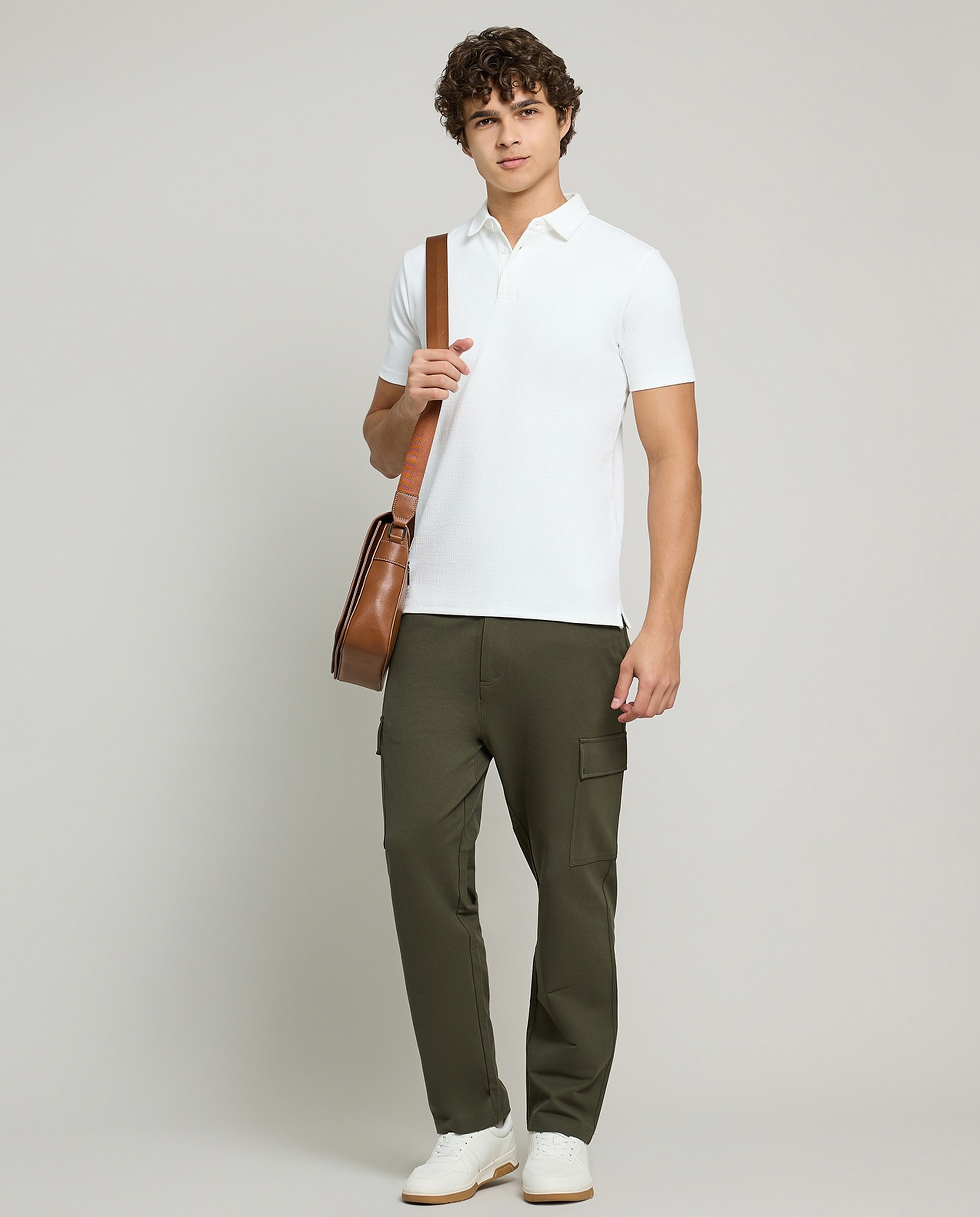 Textured Polo T-Shirt with Short Sleeves