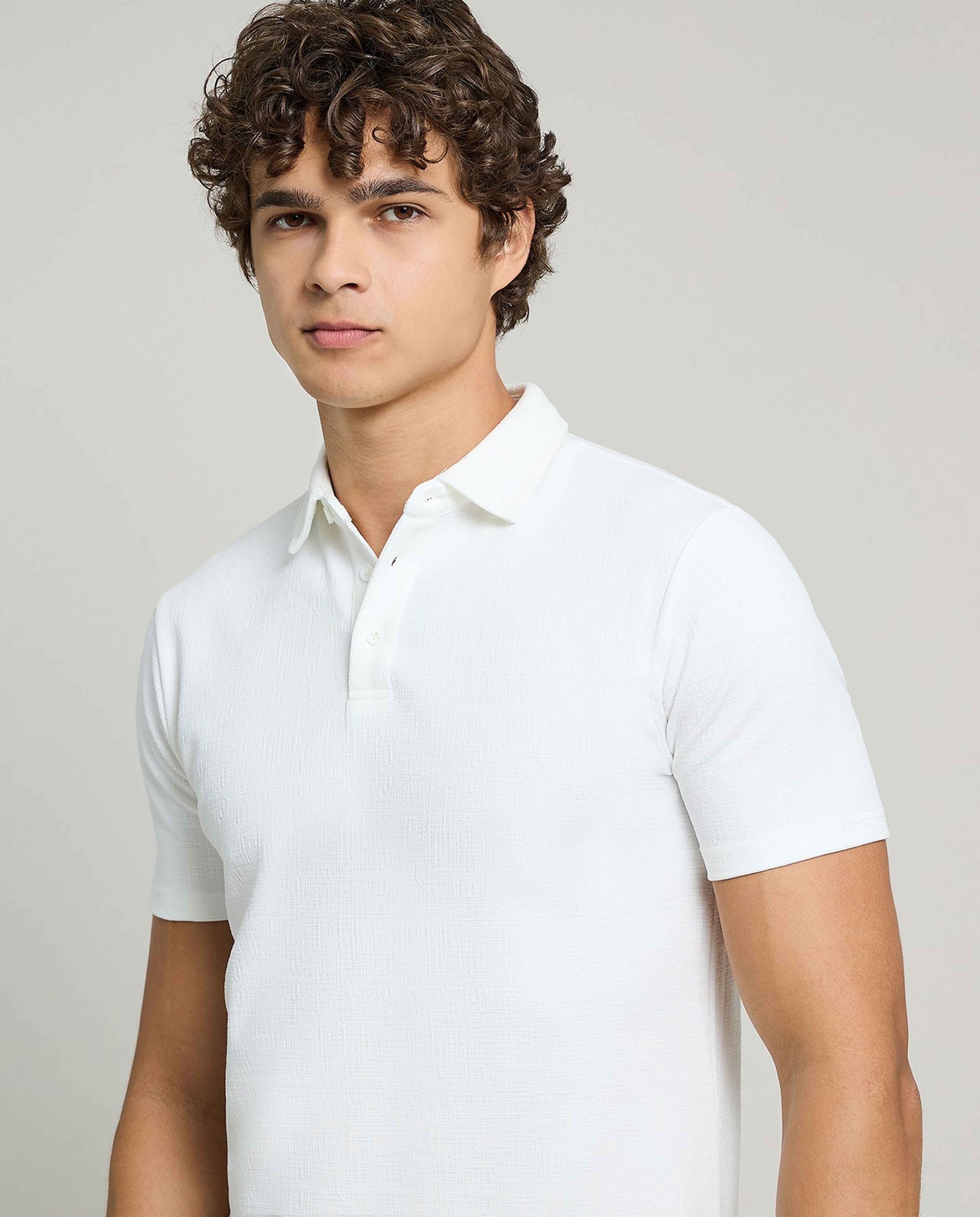 Textured Polo T-Shirt with Short Sleeves