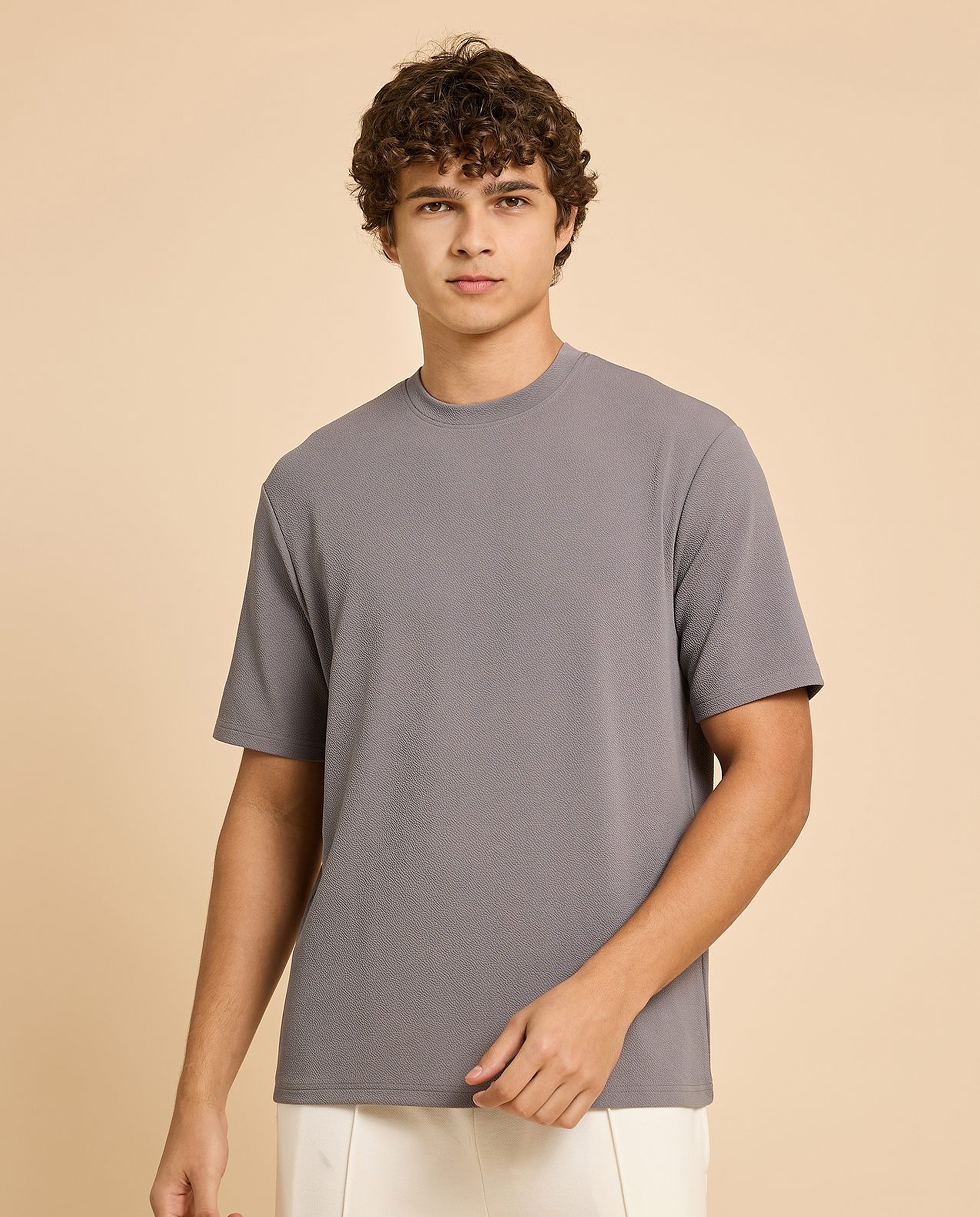 Solid T-Shirt with Crew Neck and Short Sleeves