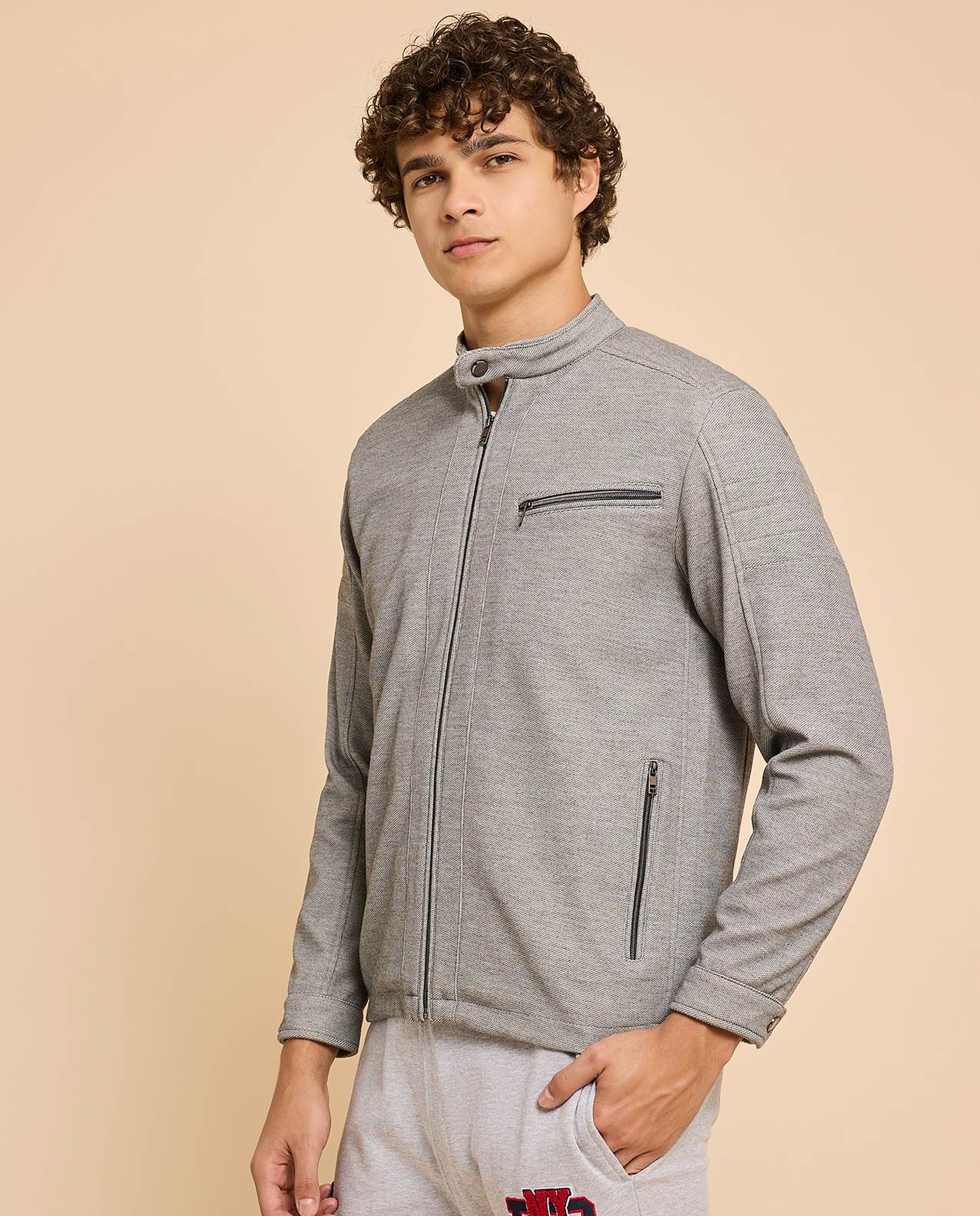 Textured Knit Jacket with Zipper Closure