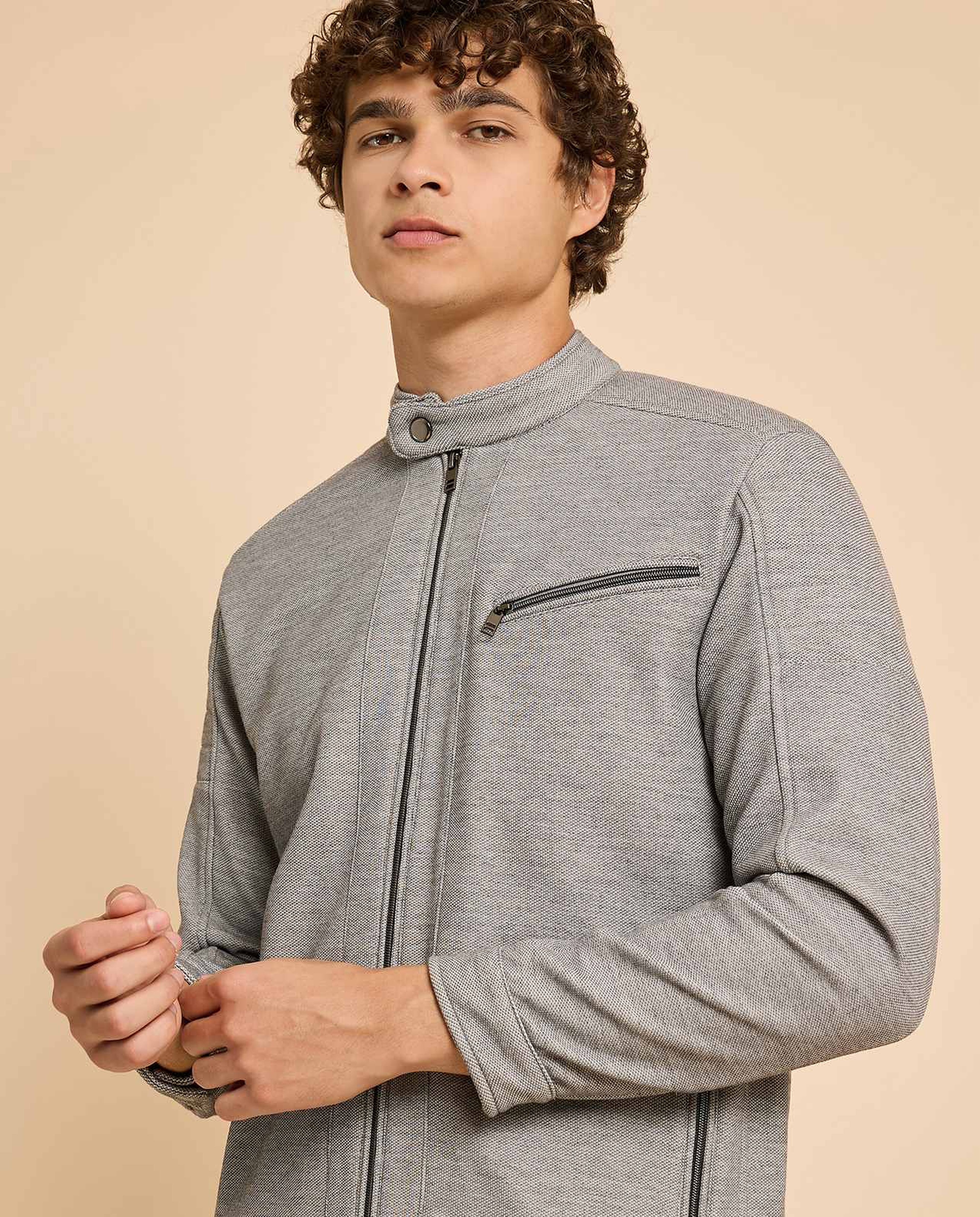 Textured Knit Jacket with Zipper Closure