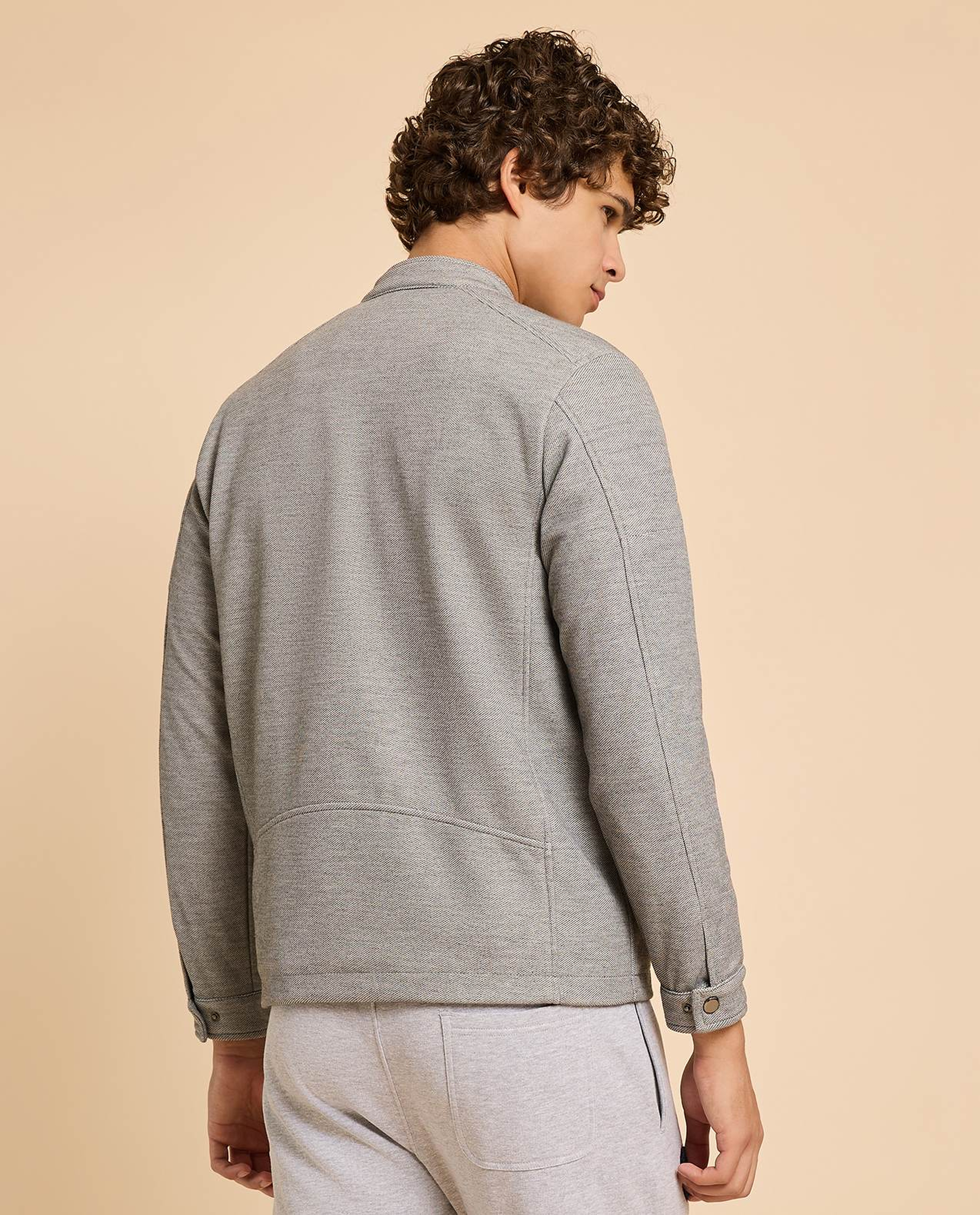 Textured Knit Jacket with Zipper Closure