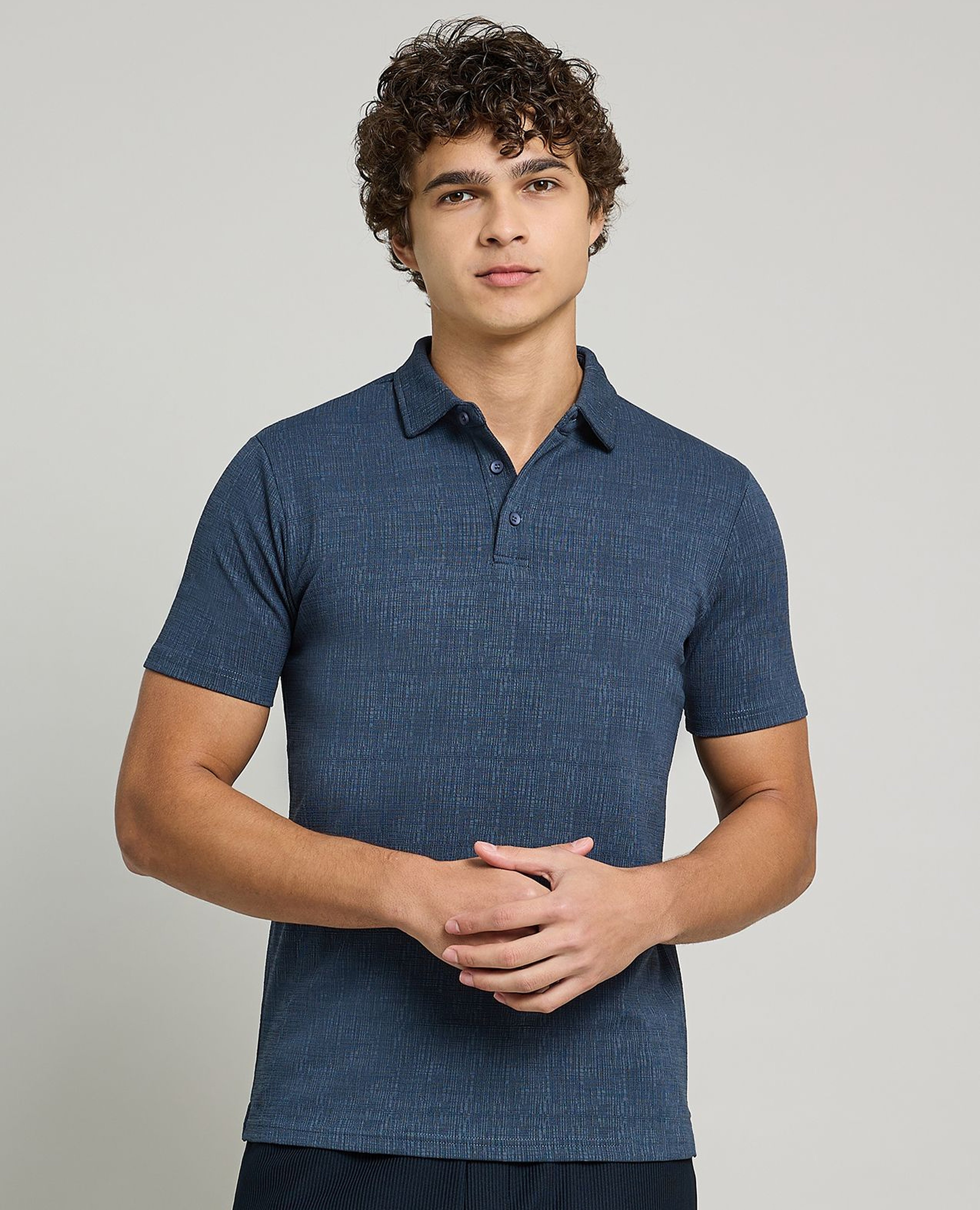Textured Polo T-Shirt with Short Sleeves