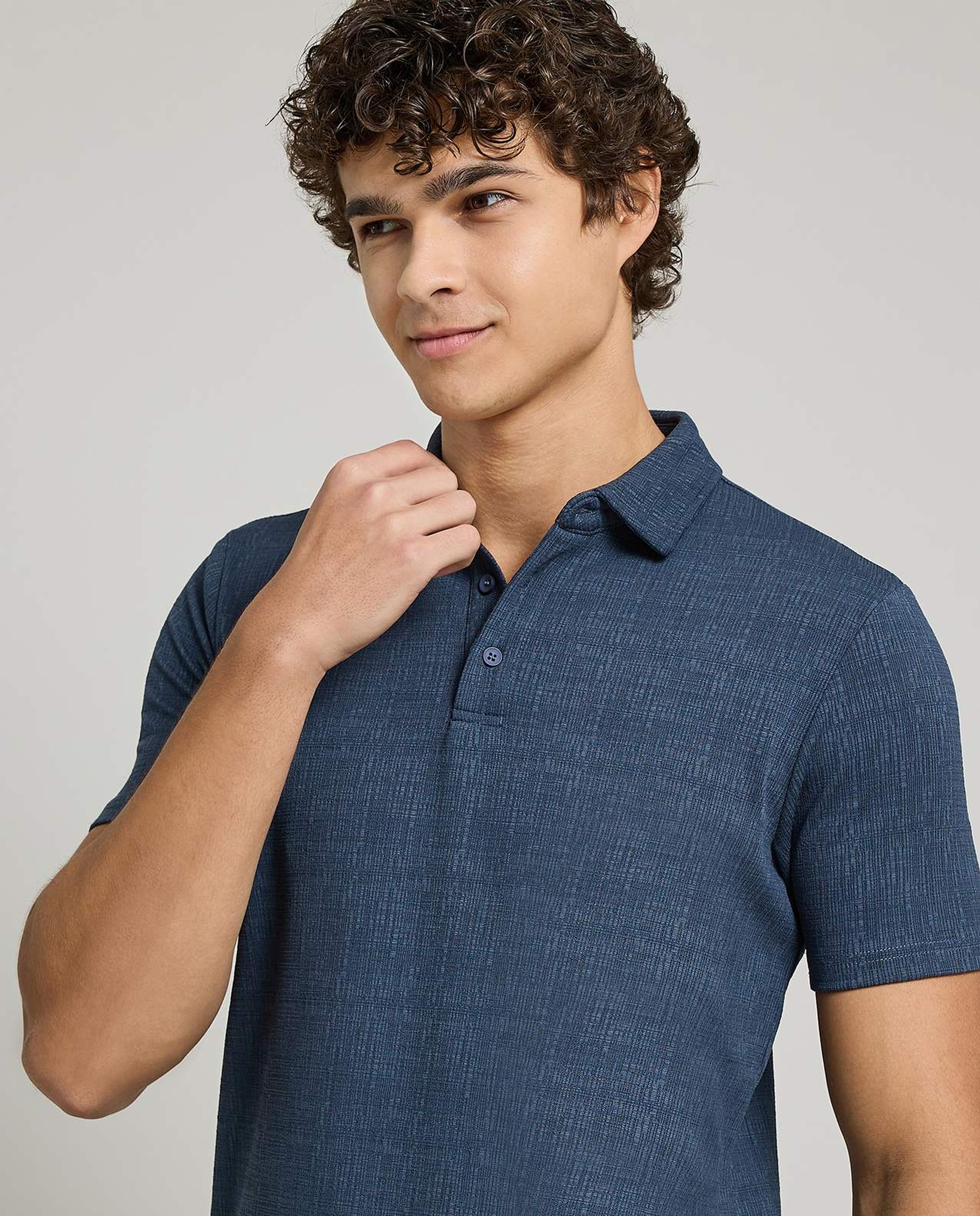 Textured Polo T-Shirt with Short Sleeves