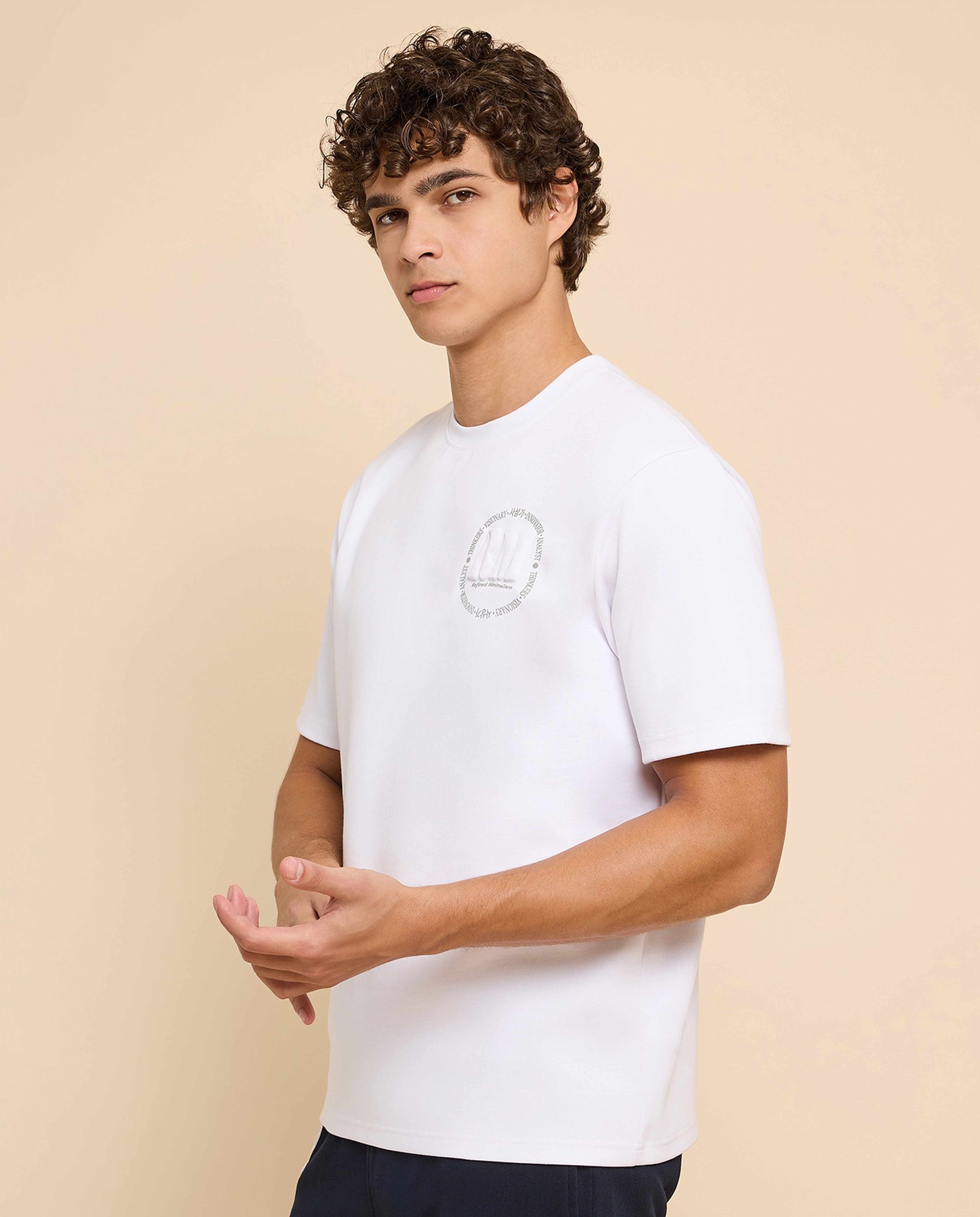 Embossed T-Shirt with Crew Neck and Short Sleeves