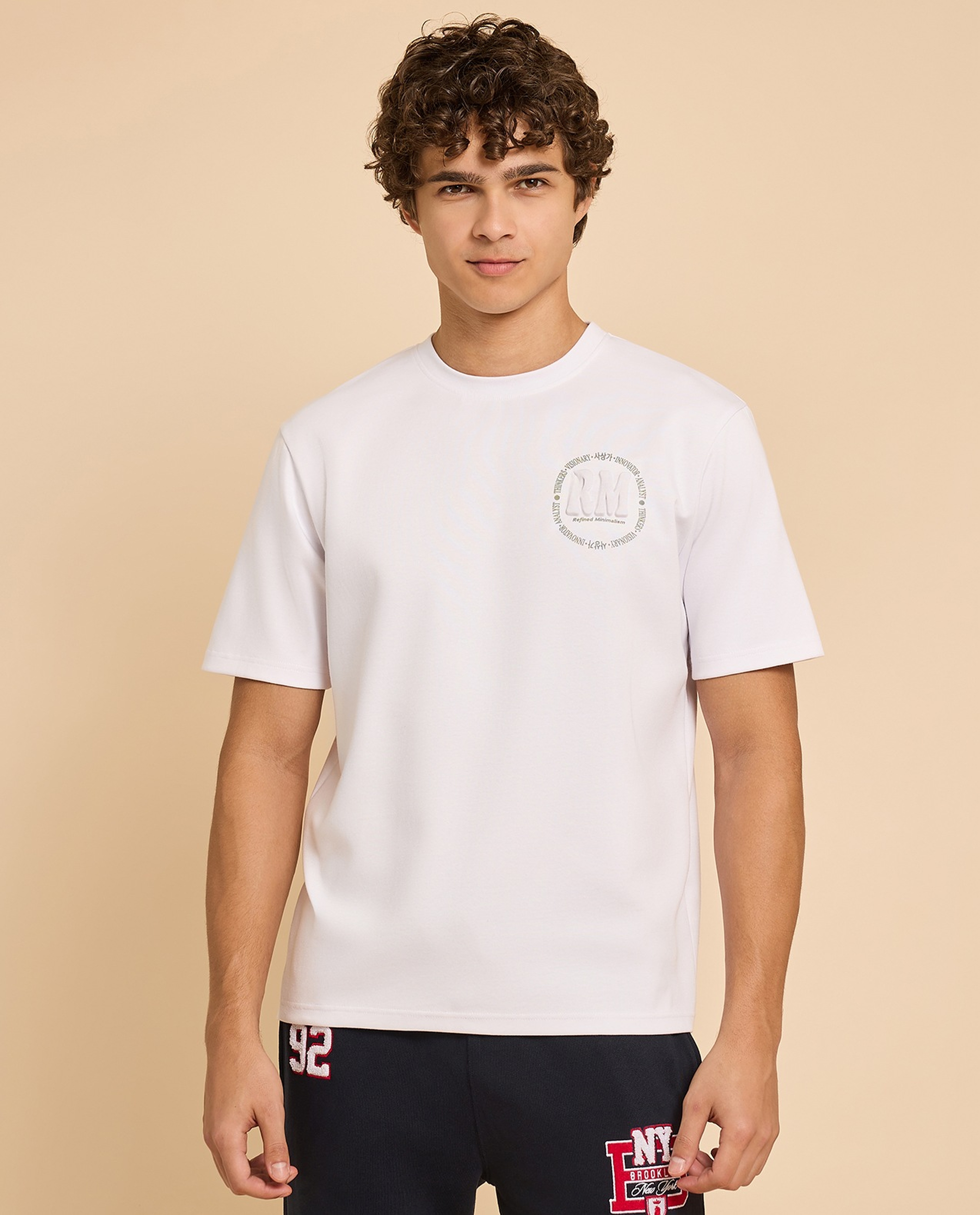 Embossed T-Shirt with Crew Neck and Short Sleeves