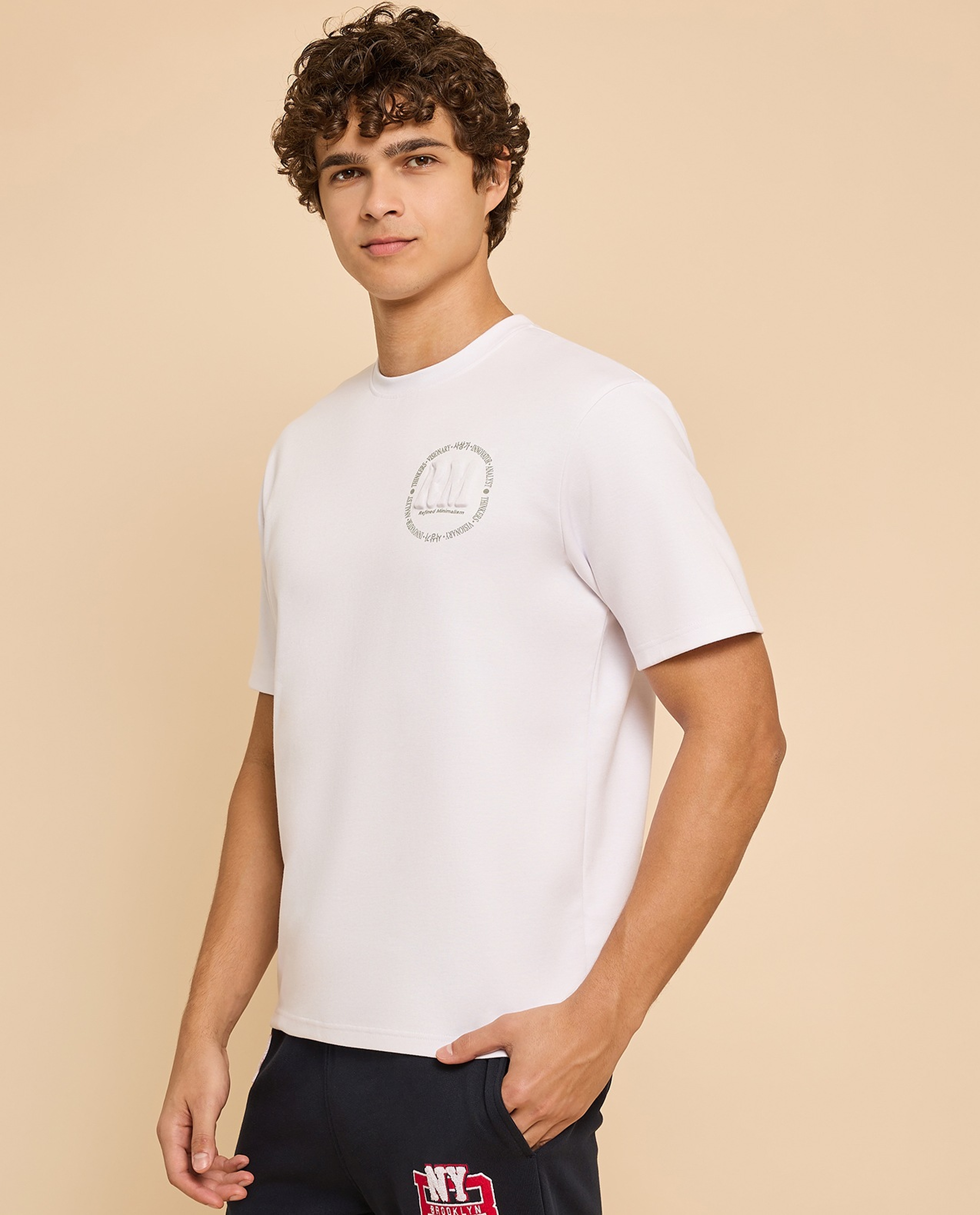Embossed T-Shirt with Crew Neck and Short Sleeves