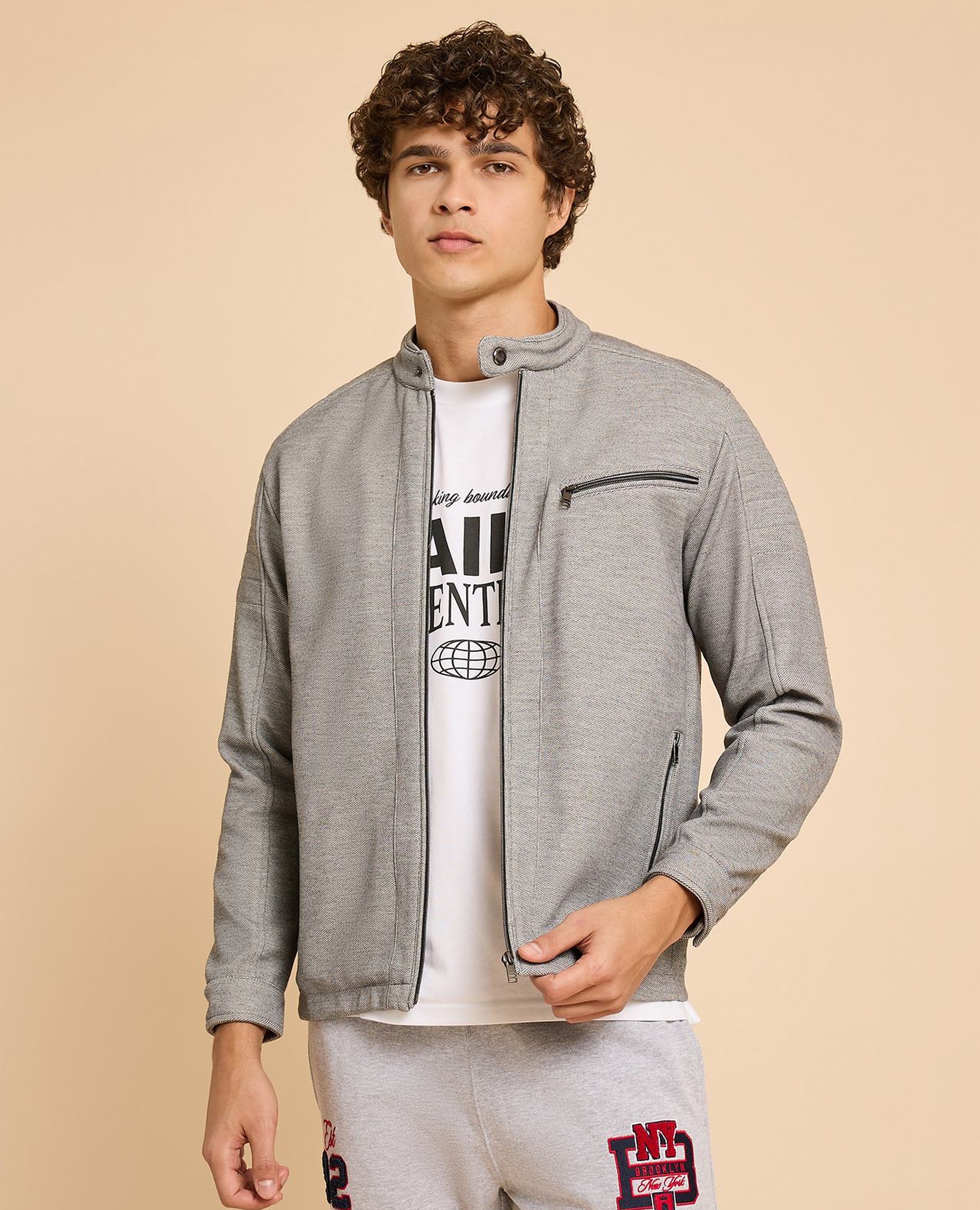 Textured Knit Jacket with Zipper Closure