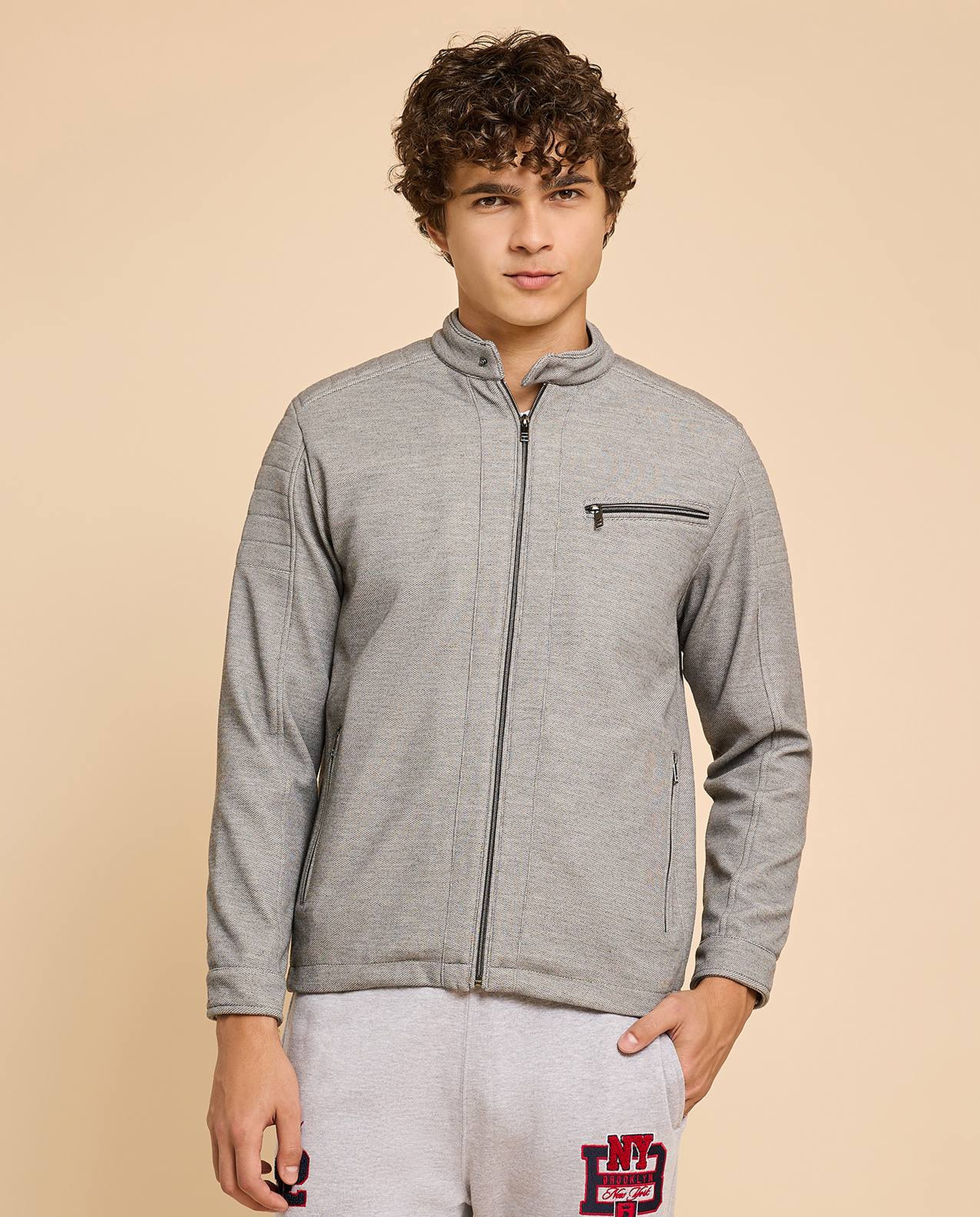 Textured Knit Jacket with Zipper Closure