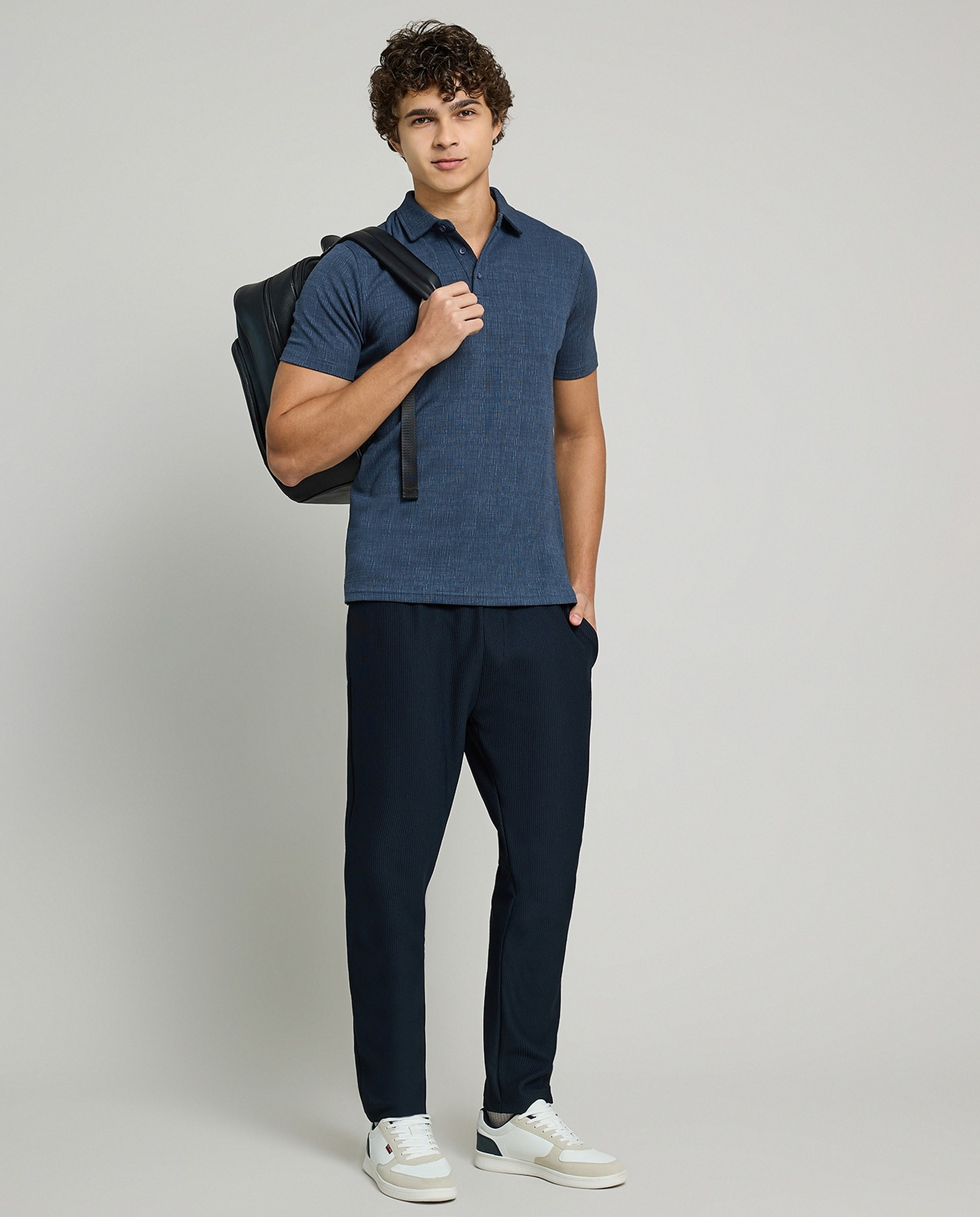 Textured Polo T-Shirt with Short Sleeves