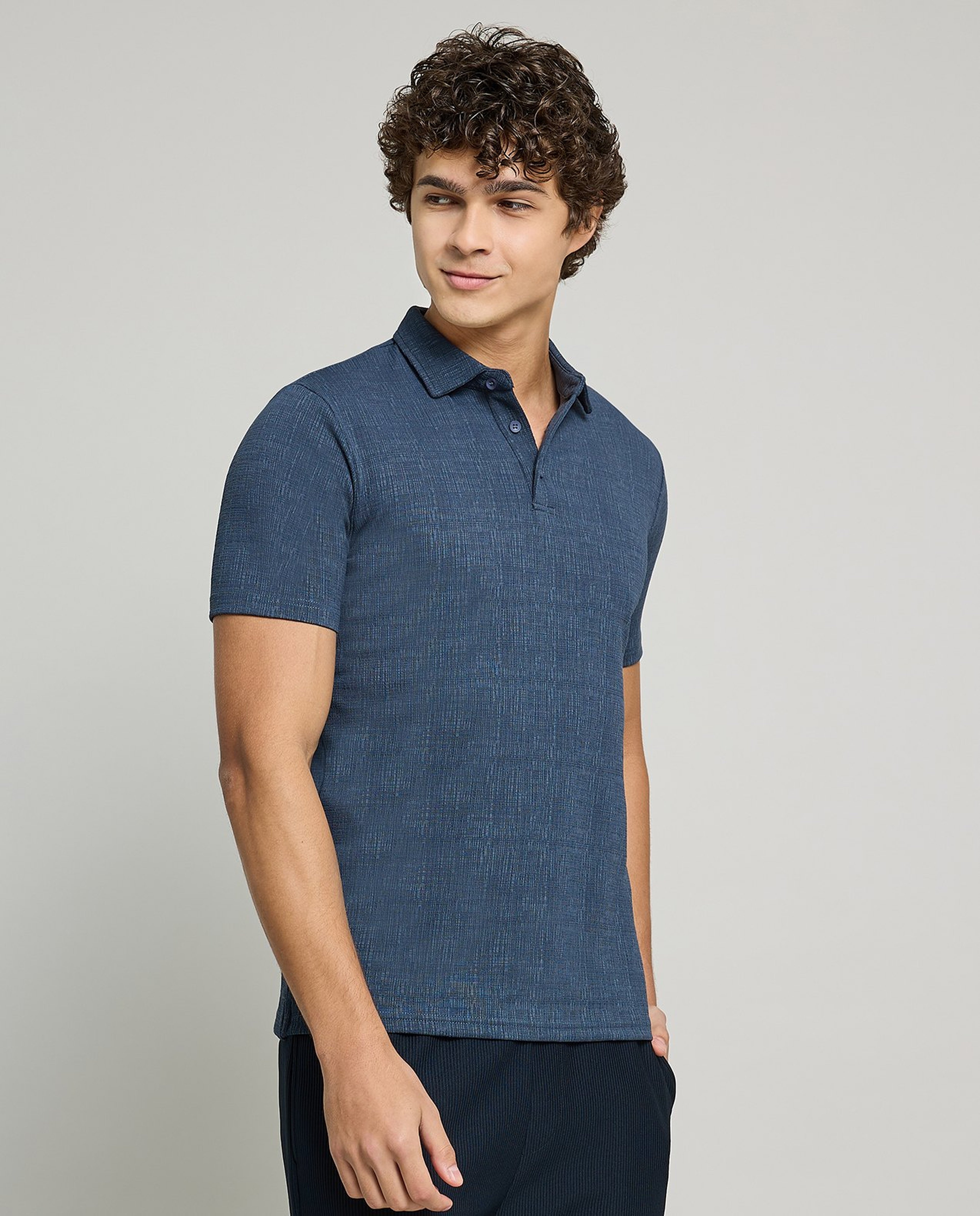Textured Polo T-Shirt with Short Sleeves