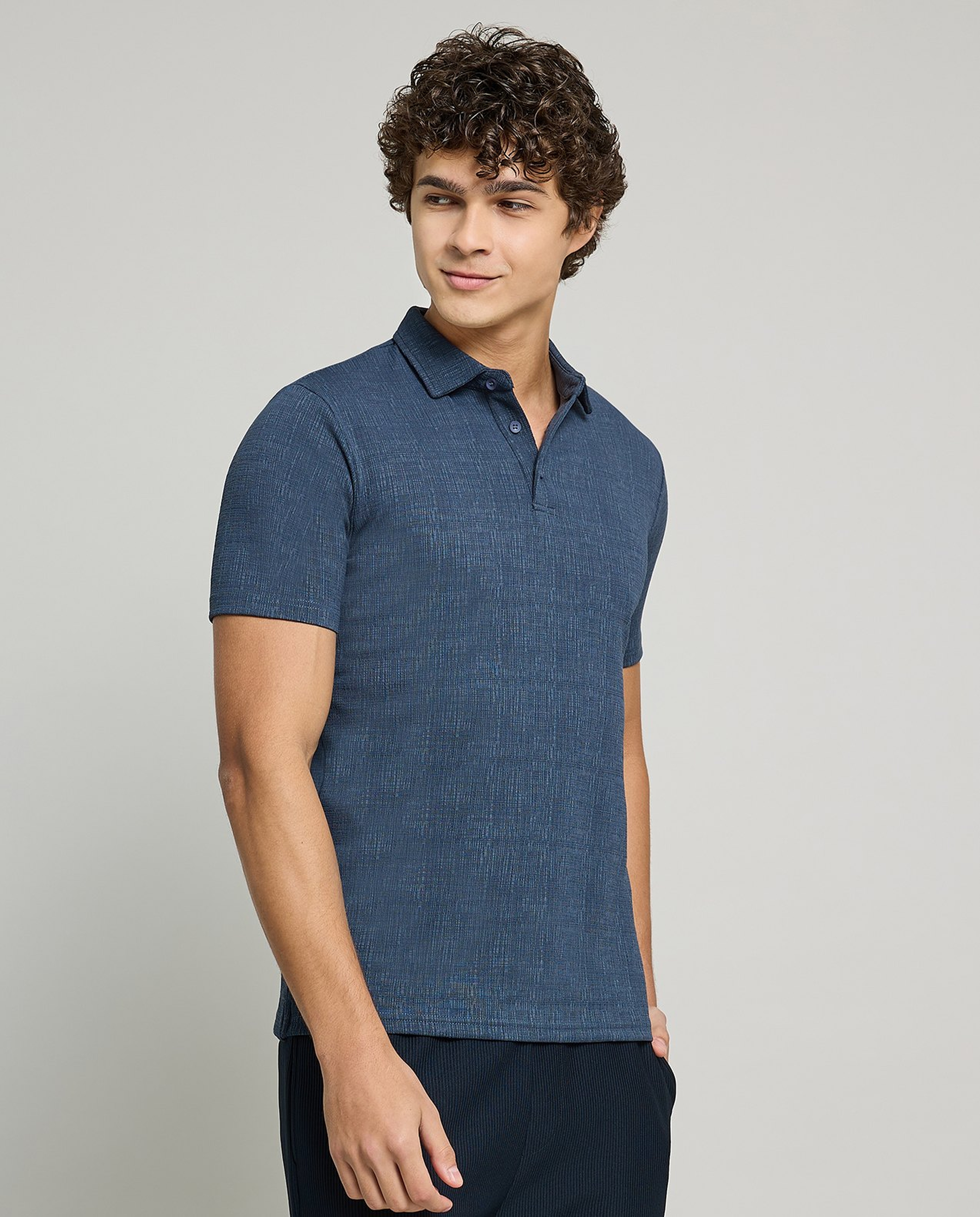 Textured Polo T-Shirt with Short Sleeves