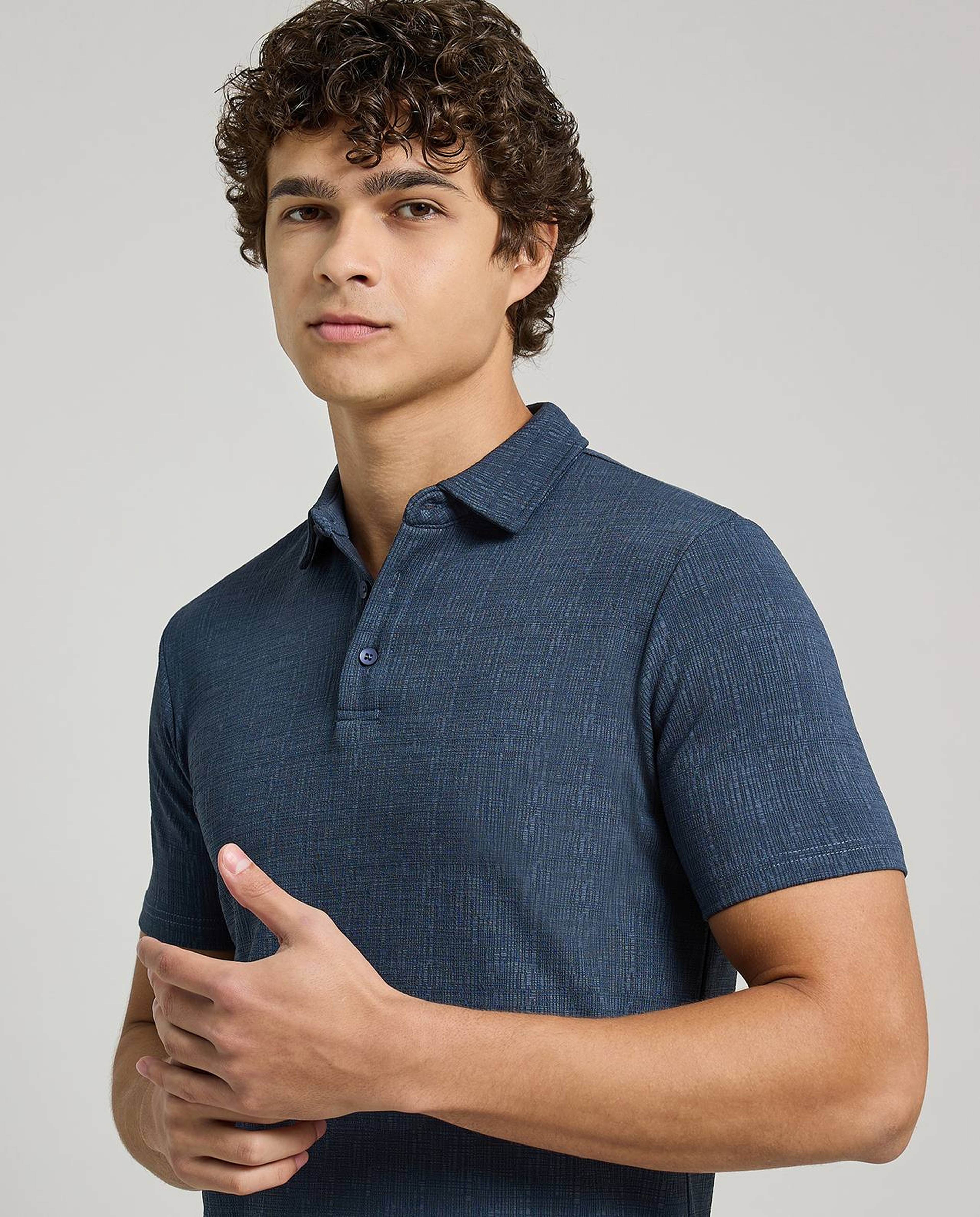 Textured Polo T-Shirt with Short Sleeves
