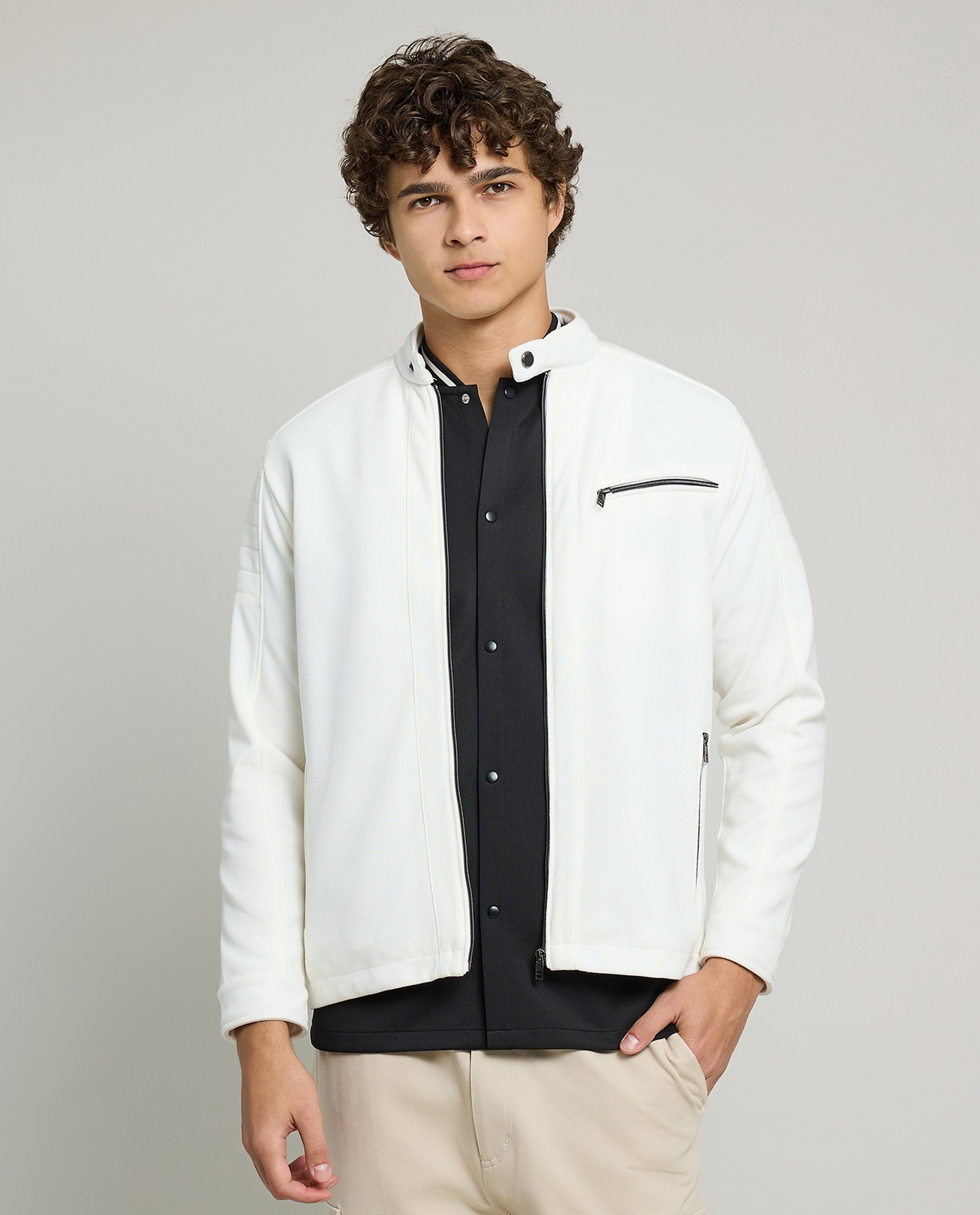 Textured Knit Jacket with Zipper Closure