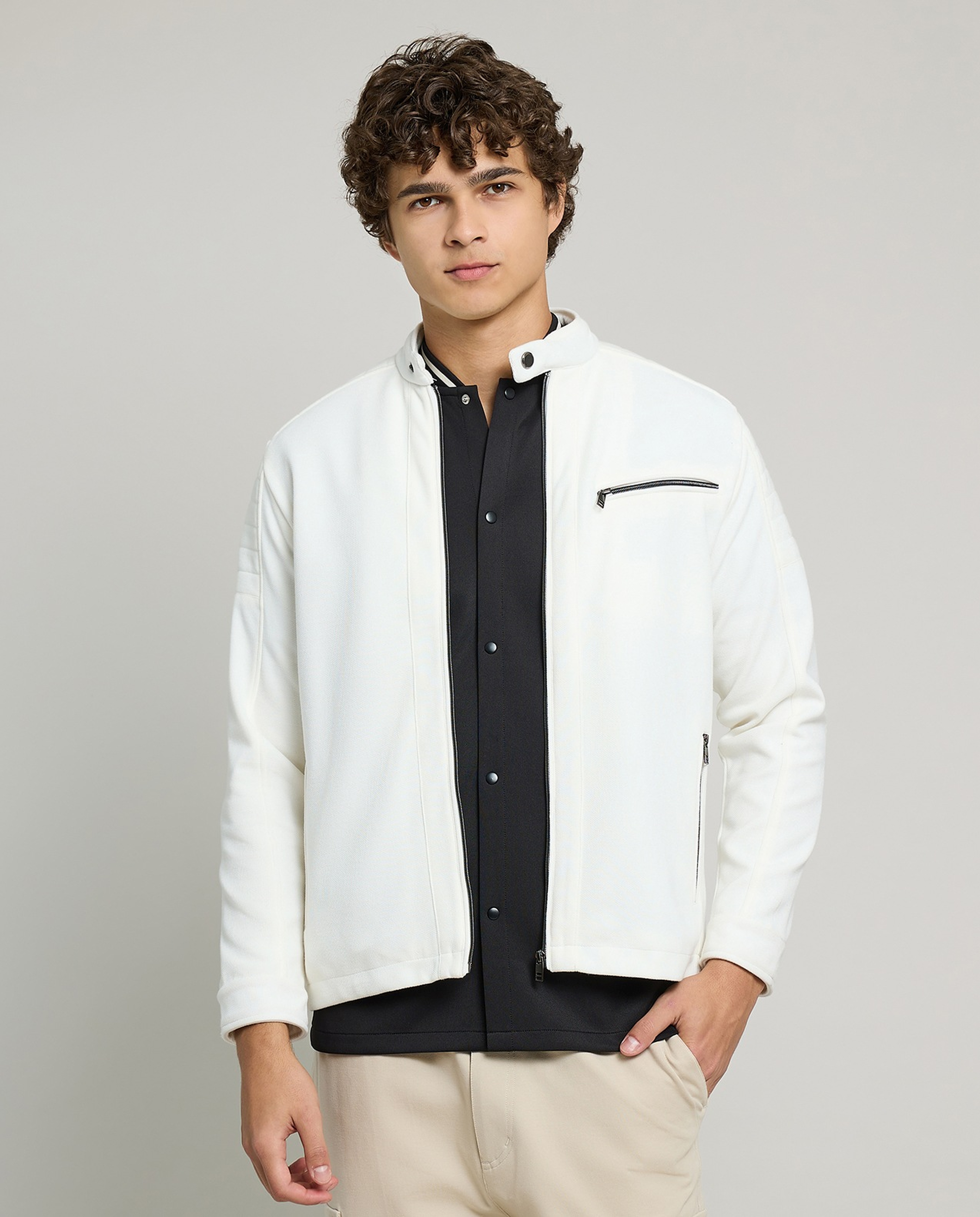 Textured Knit Jacket with Zipper Closure