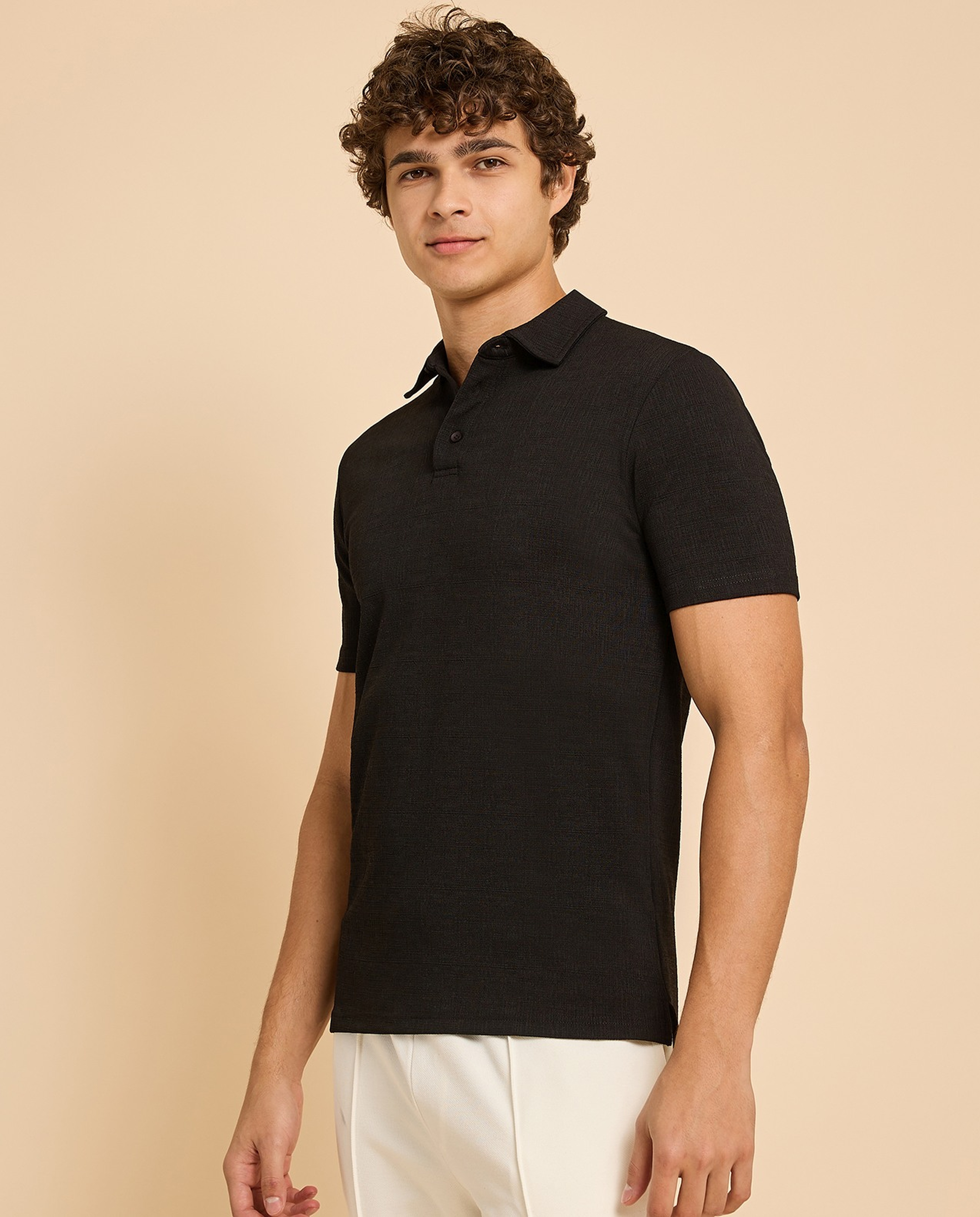 Textured Polo T-Shirt with Short Sleeves