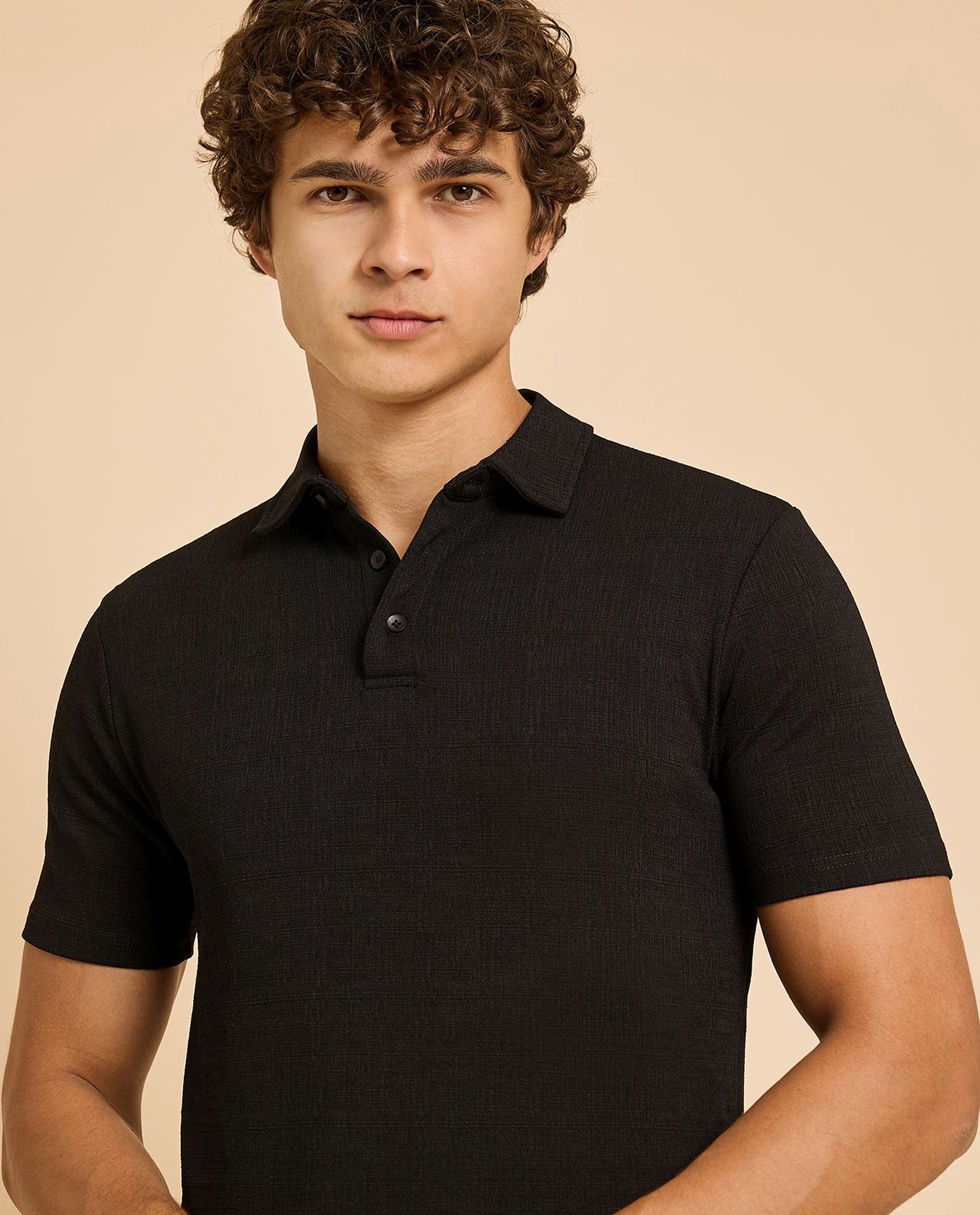 Textured Polo T-Shirt with Short Sleeves