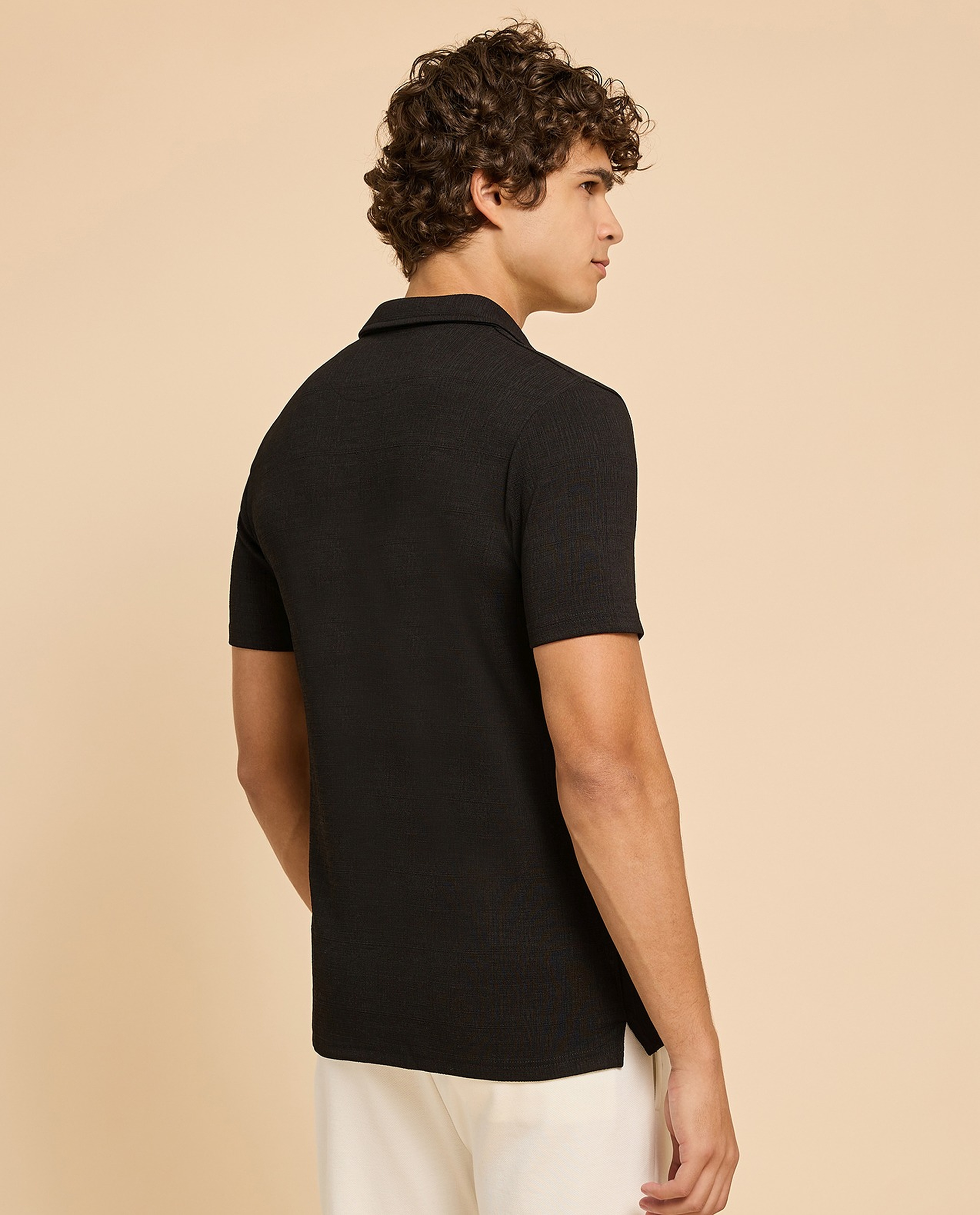 Textured Polo T-Shirt with Short Sleeves