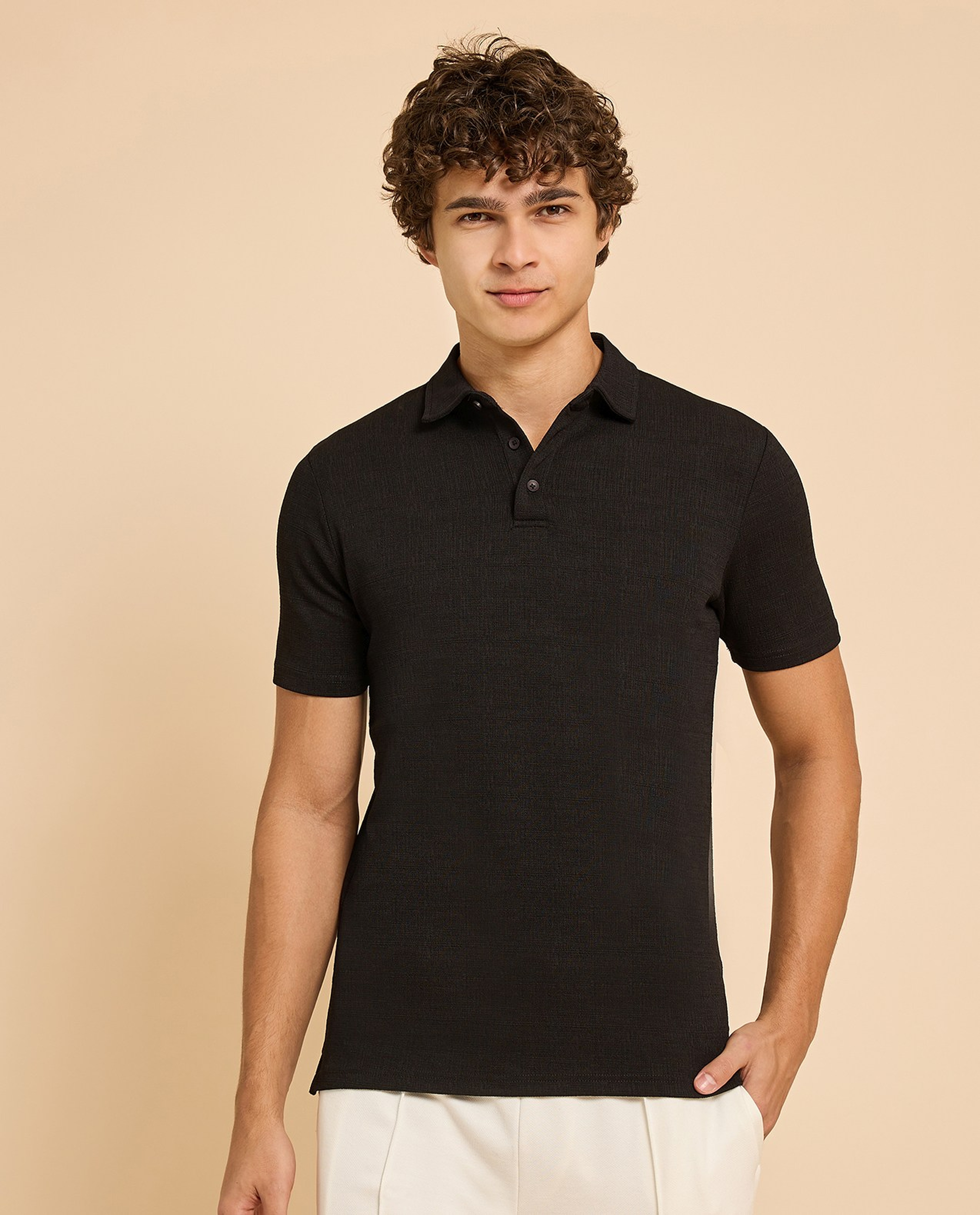 Textured Polo T-Shirt with Short Sleeves