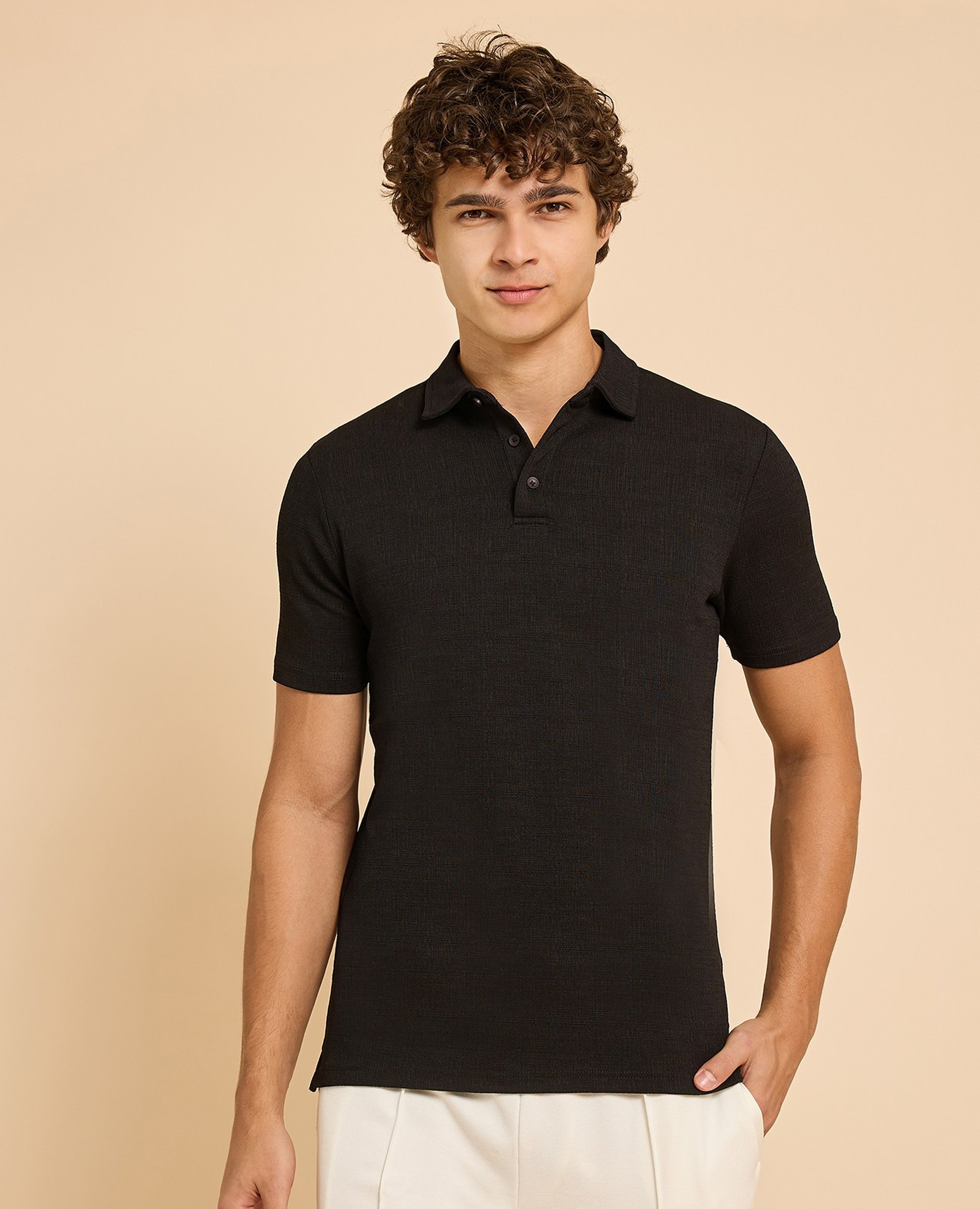Textured Polo T-Shirt with Short Sleeves