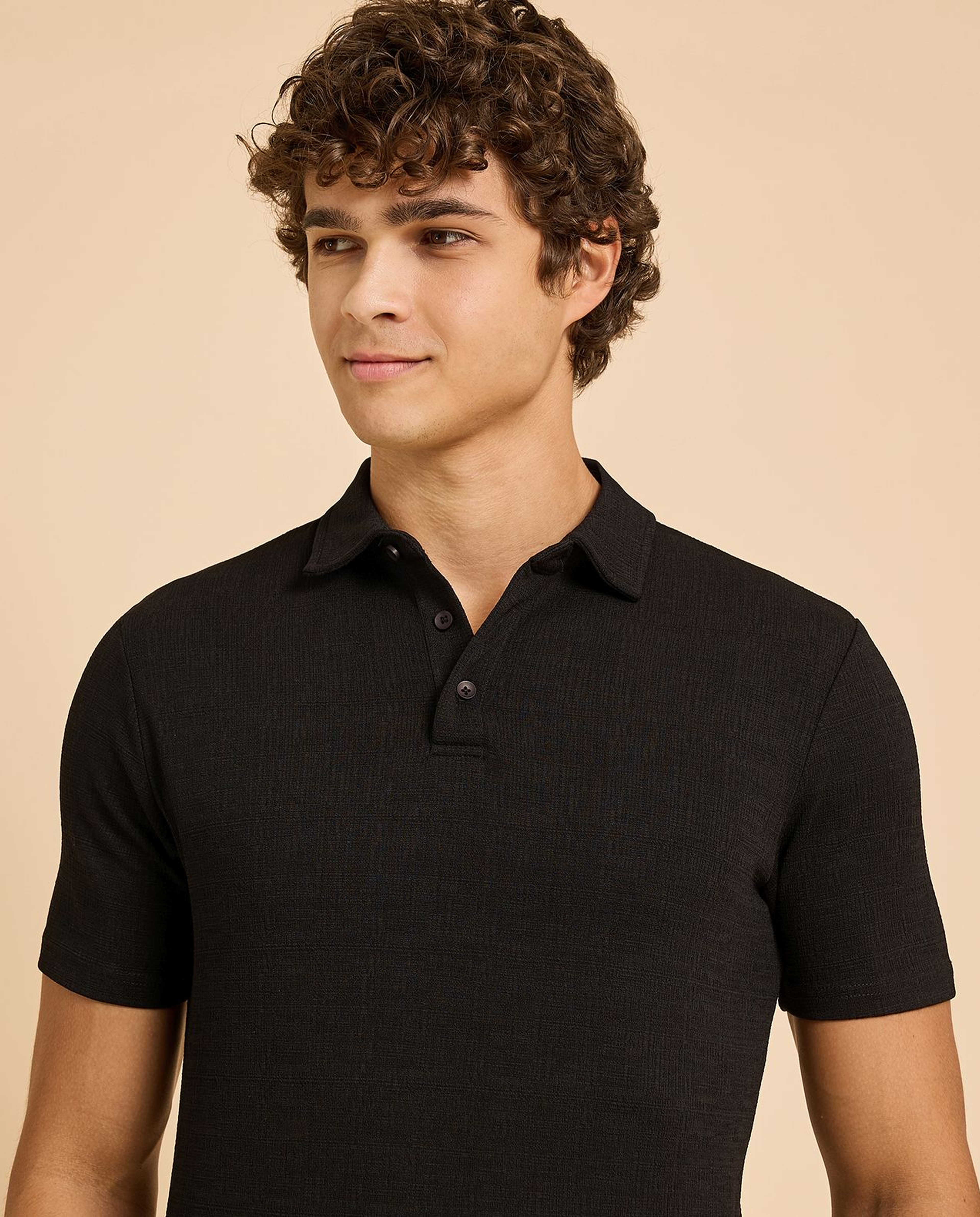 Textured Polo T-Shirt with Short Sleeves
