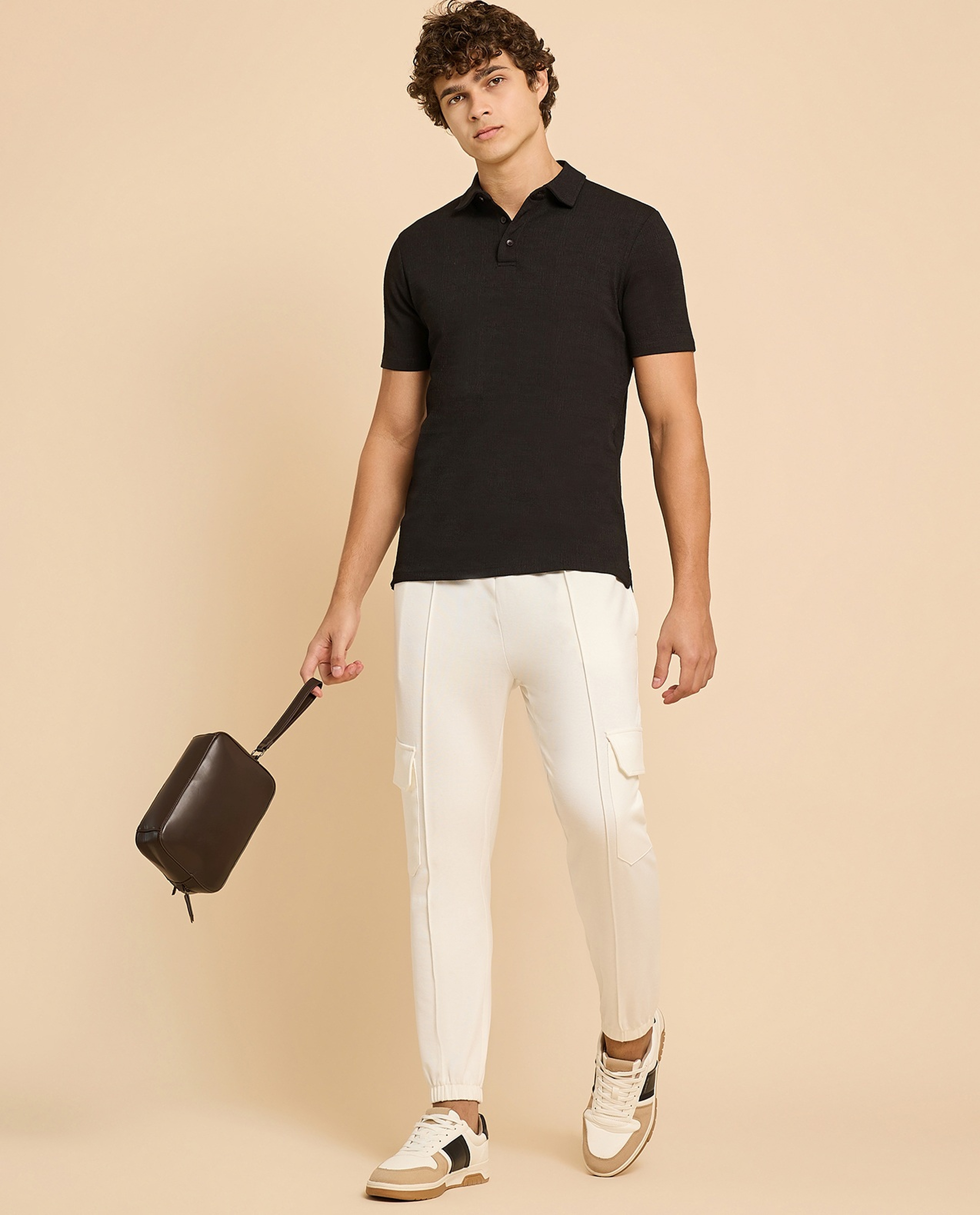 Textured Polo T-Shirt with Short Sleeves