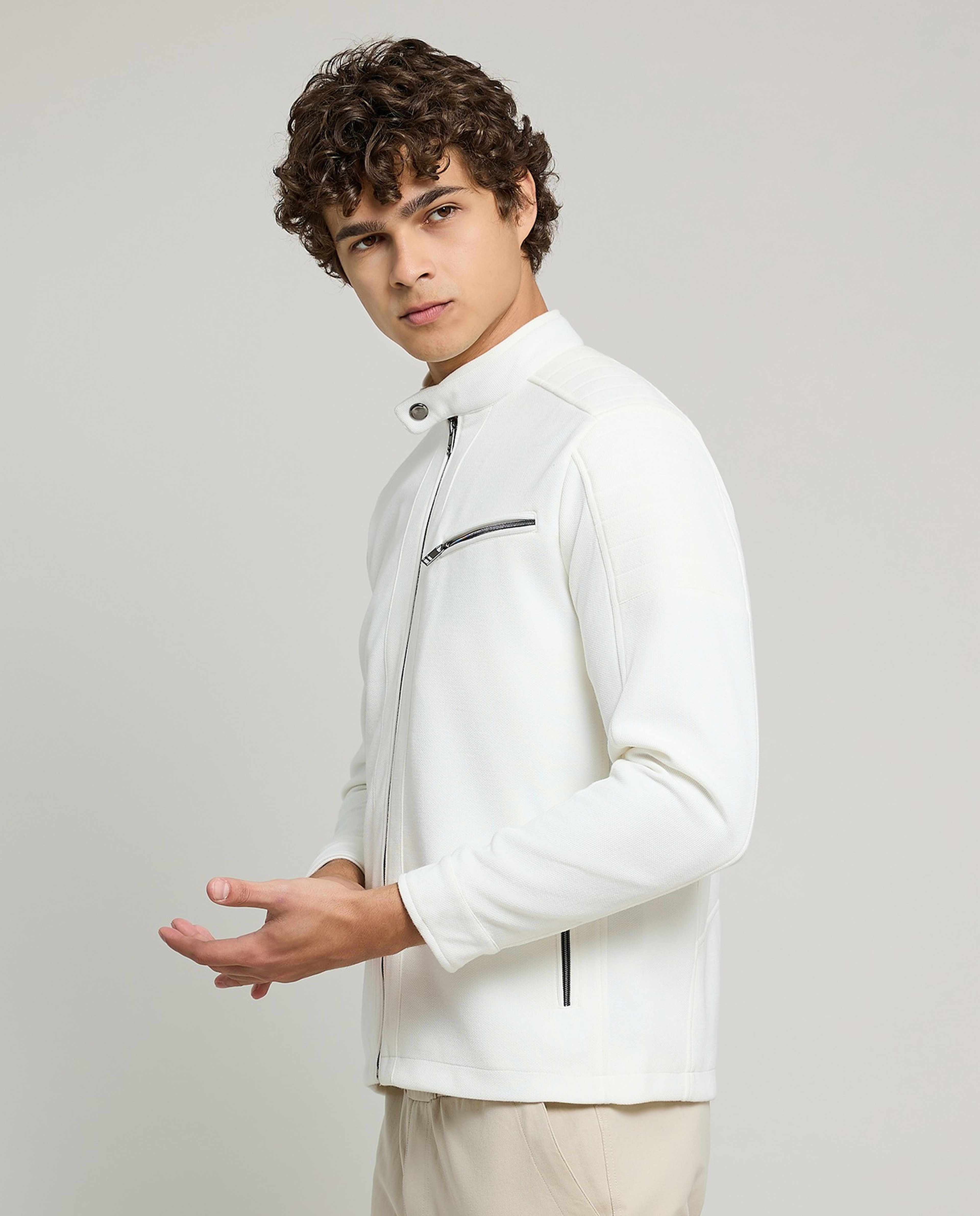 Textured Knit Jacket with Zipper Closure