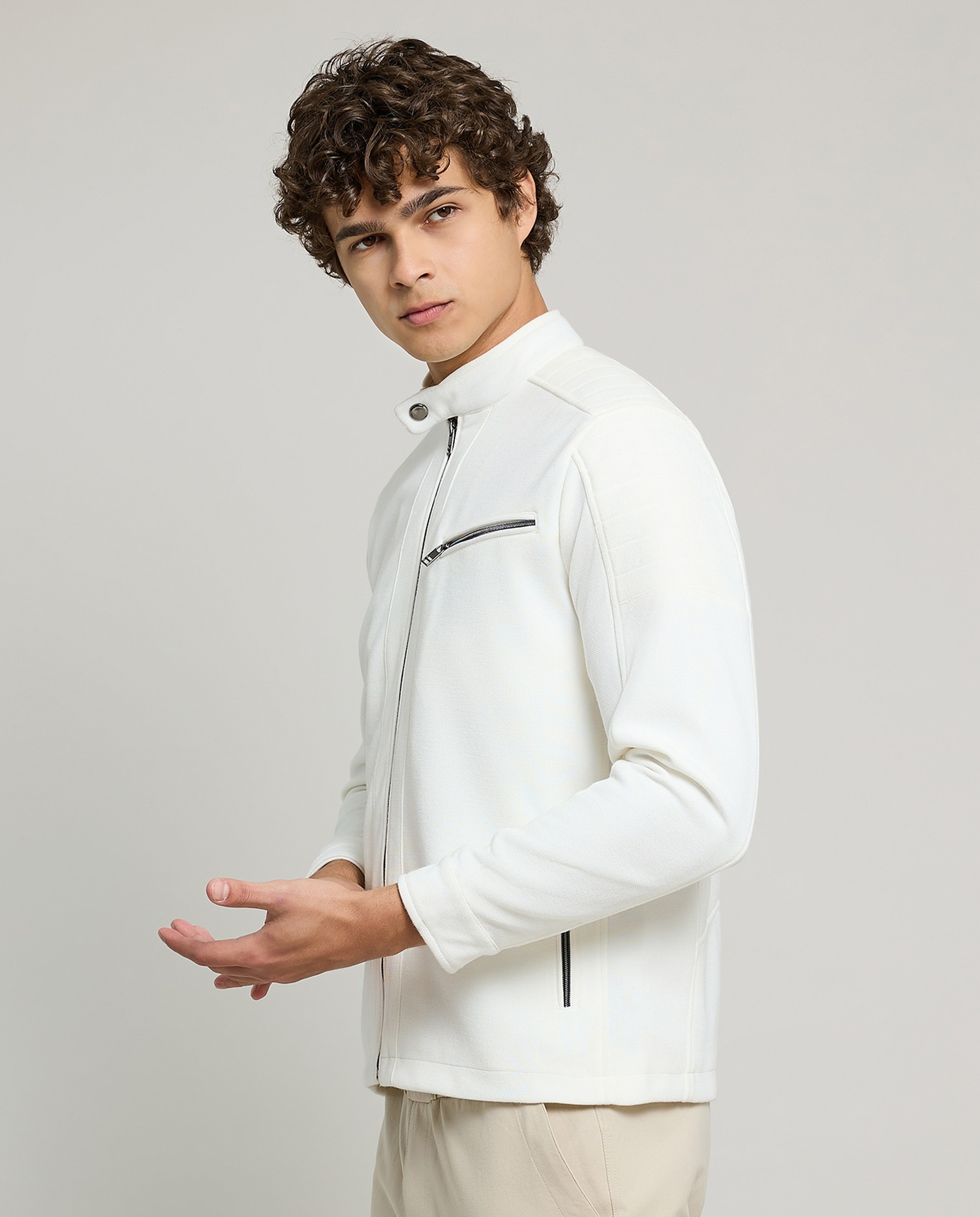 Textured Knit Jacket with Zipper Closure